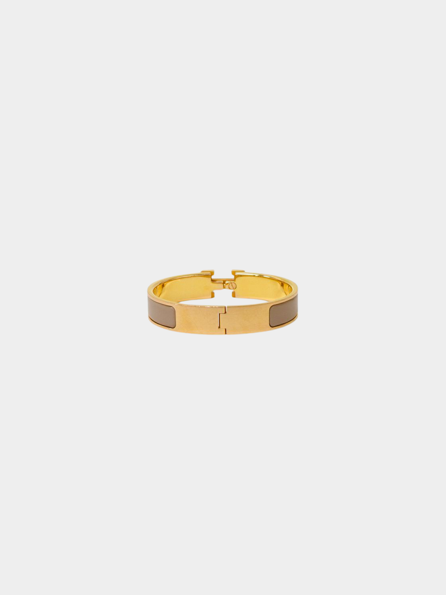 Hermès 2000s Gold and Beige Plated Metal Clic Clac PM Bracelet