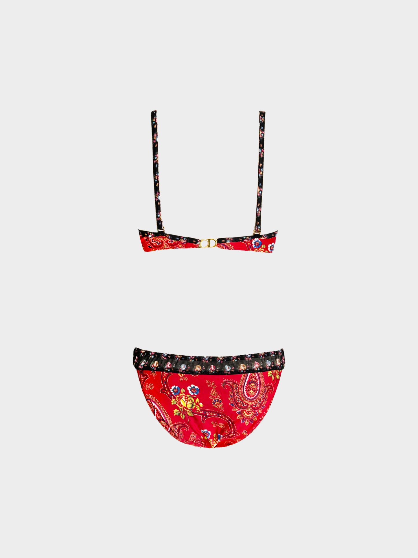 Christian Dior by John Galliano SS 2002 Red Floral Paisley Print Two-Piece Swimsuit