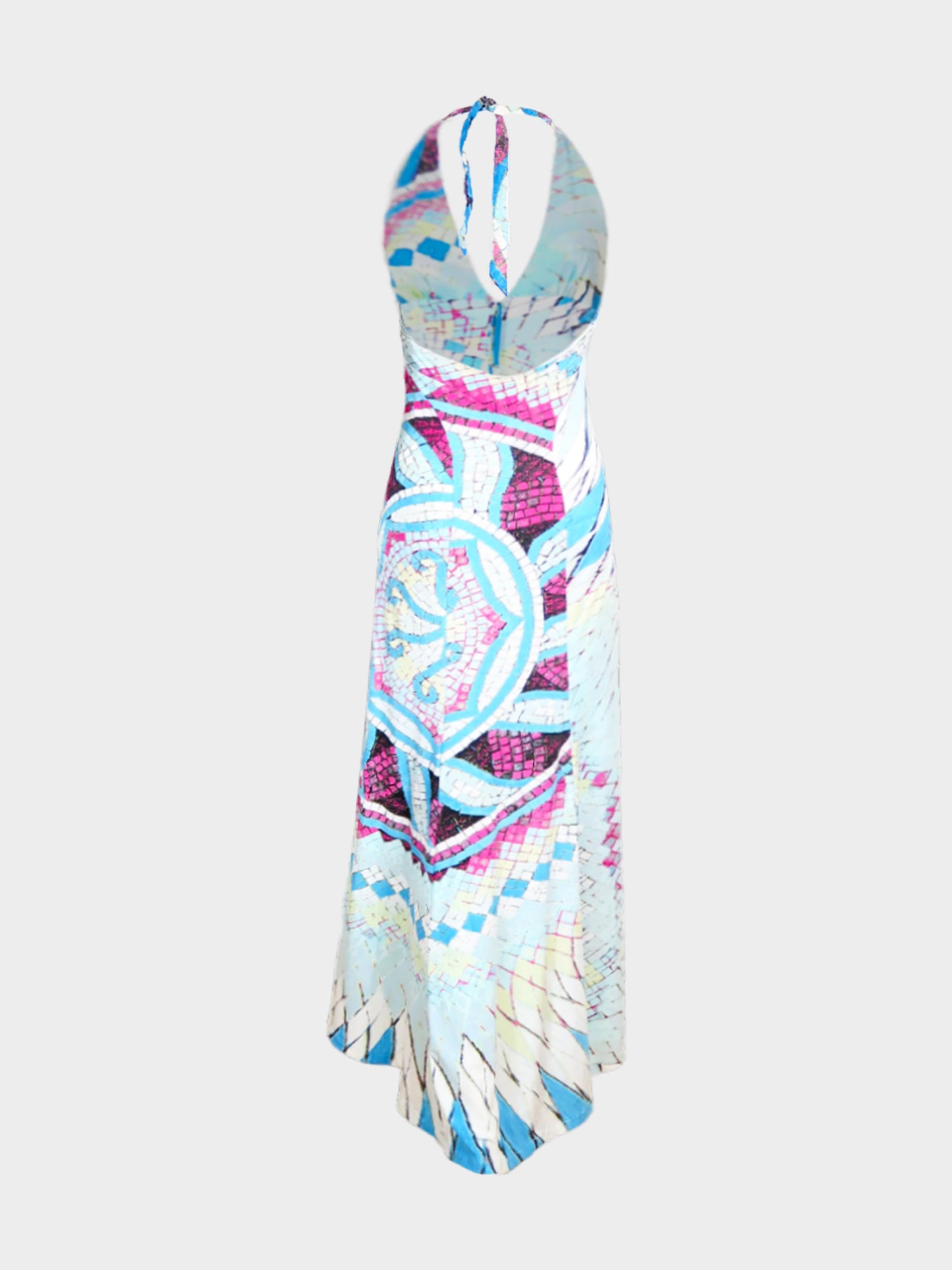 Roberto Cavalli SS 2004 Multicolor Geometric and Mosaic Print Maxi Dress