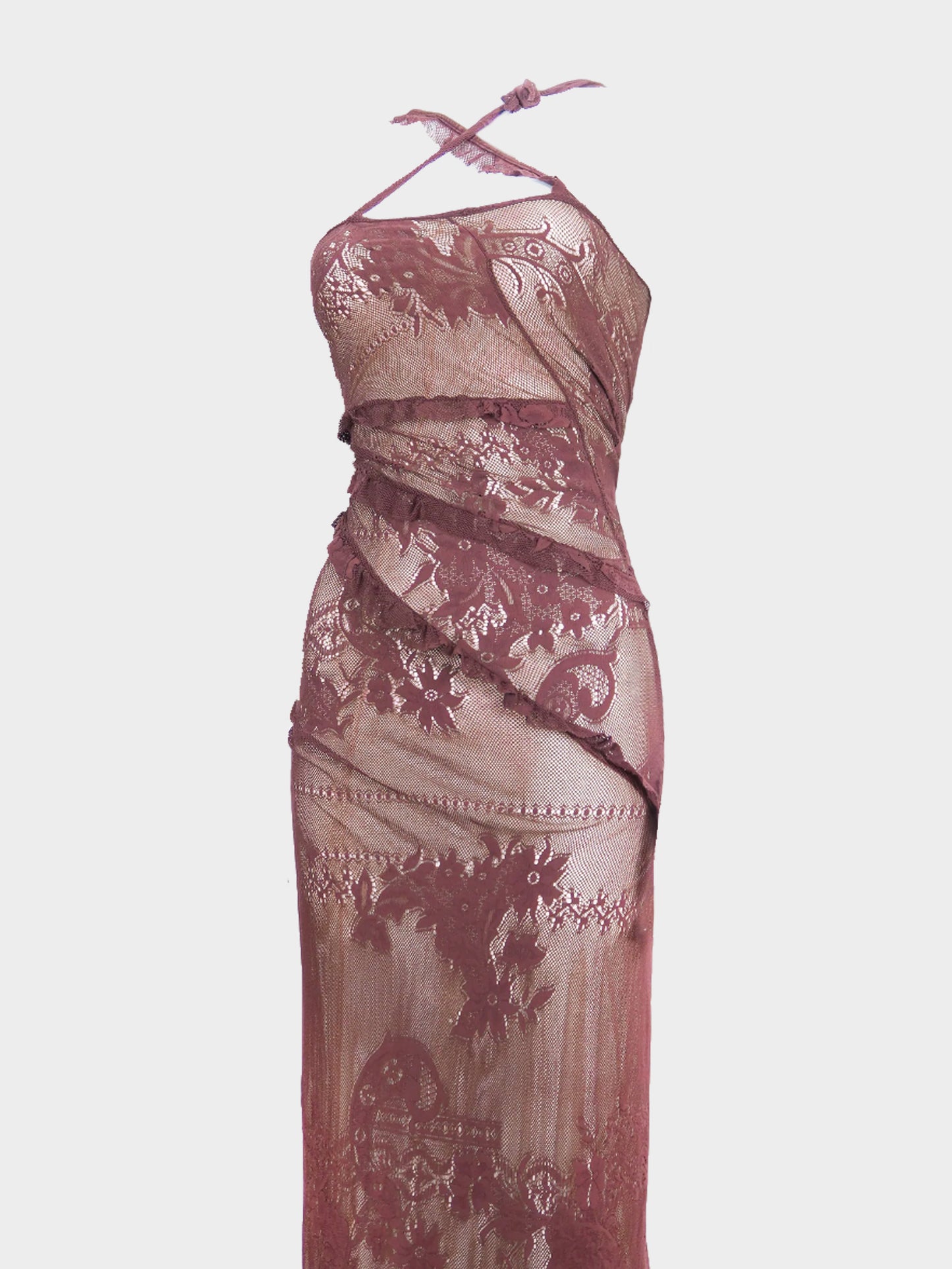Gianni Versace 2000s Brown Summer Lace Maxi Dress