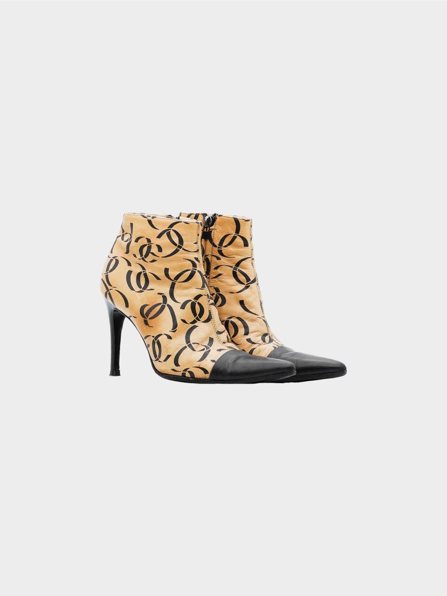 Chanel by Karl Lagerfeld FW 2000 Runway Beige CC Lambskin Ankle Boots