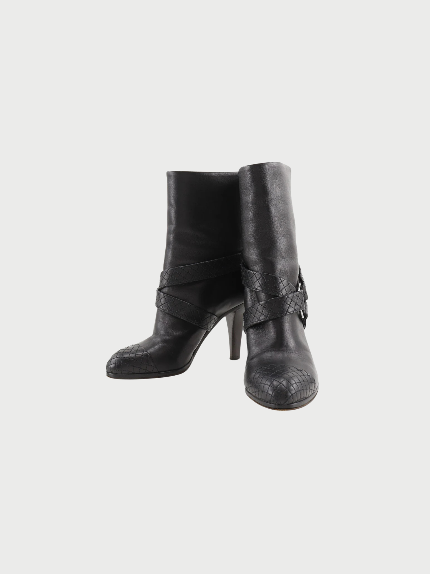 Chanel 2000s Black Leather COCO Mark Matelassé Boots