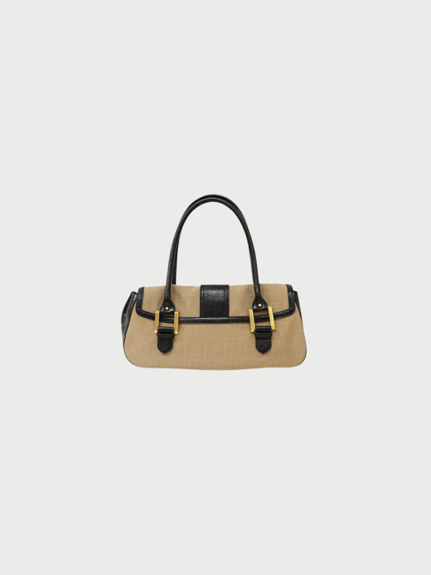 Fendi 2000s Beige Black Canvas Leather Zucca Logo Hardware Handbag