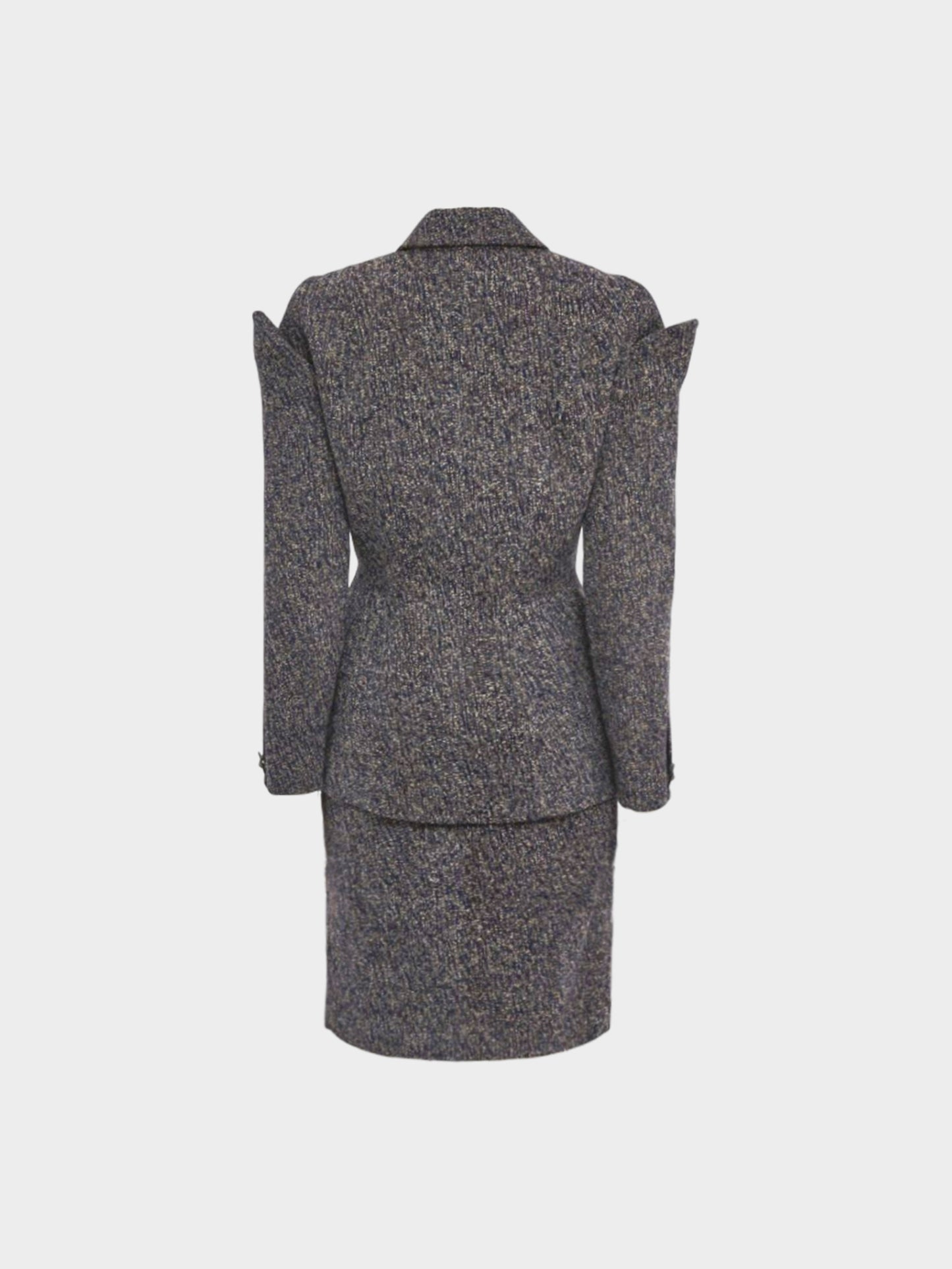 Thierry Mugler 1990s Blue and Grey Fitted Blazer and Skirt Set