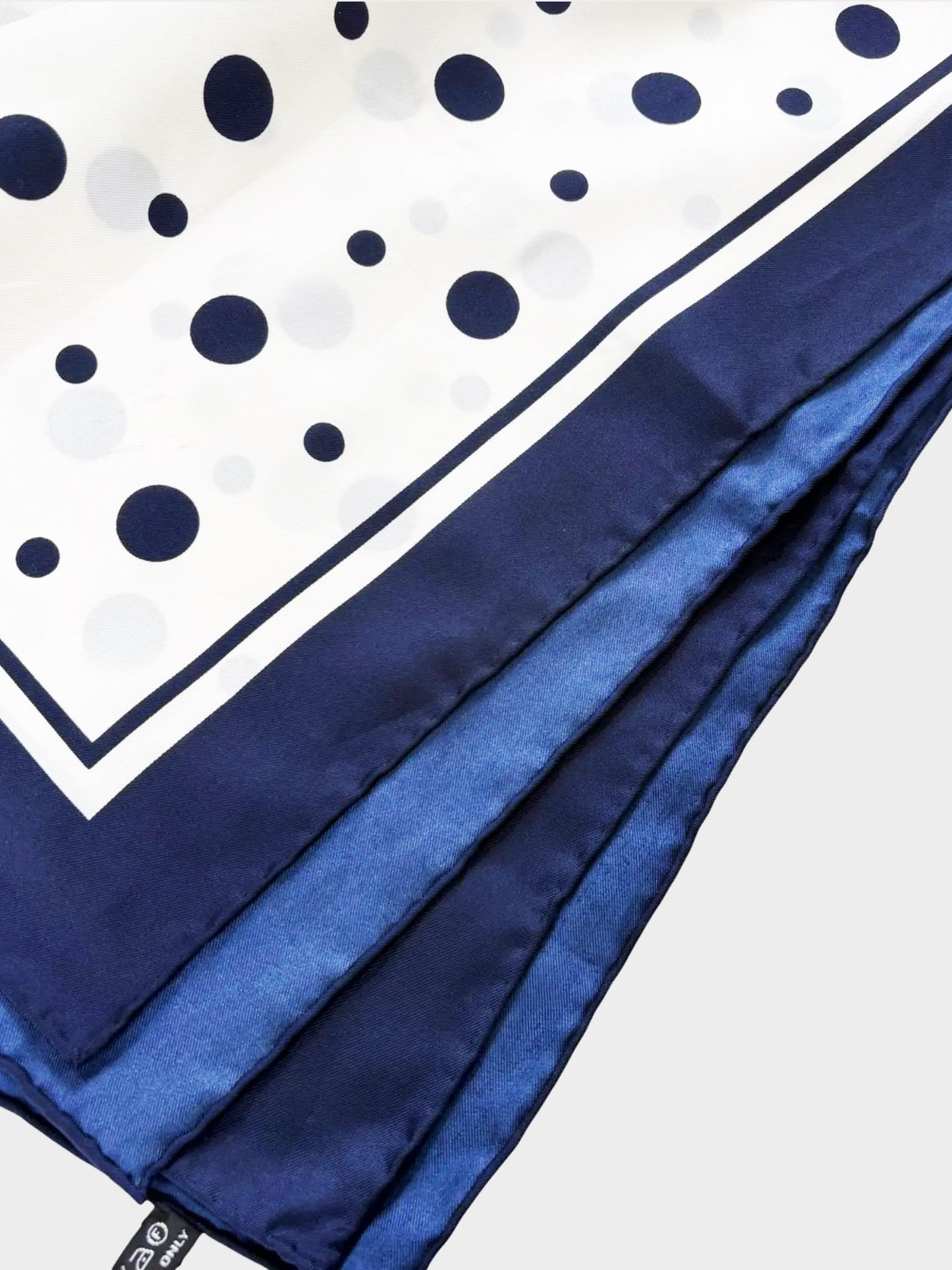 Chanel 2010s Navy and Ivory White CC Polka Dot Print Silk Scarf