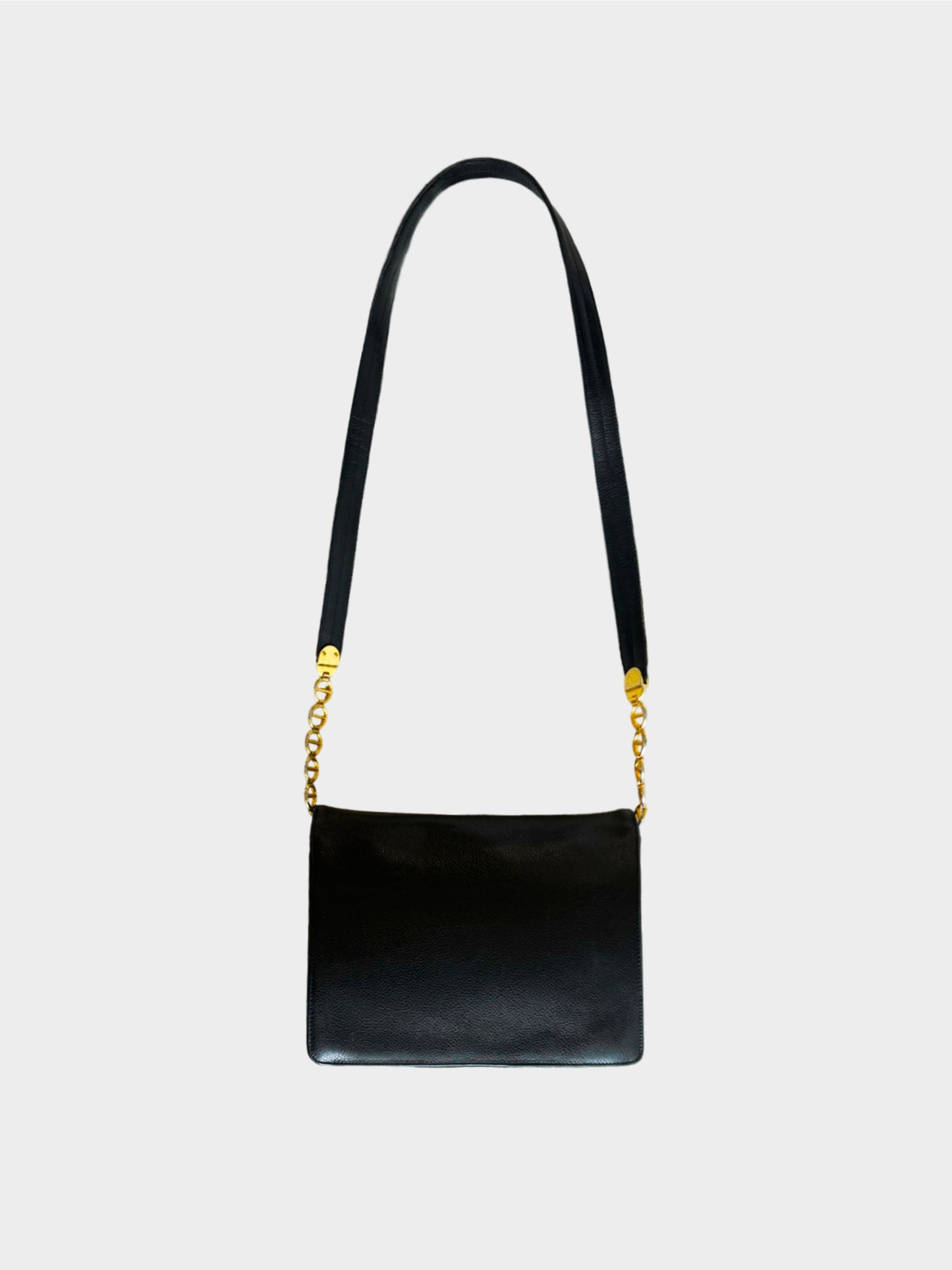 Christian Dior 1990s Black Leather Chain Link Shoulder Bag