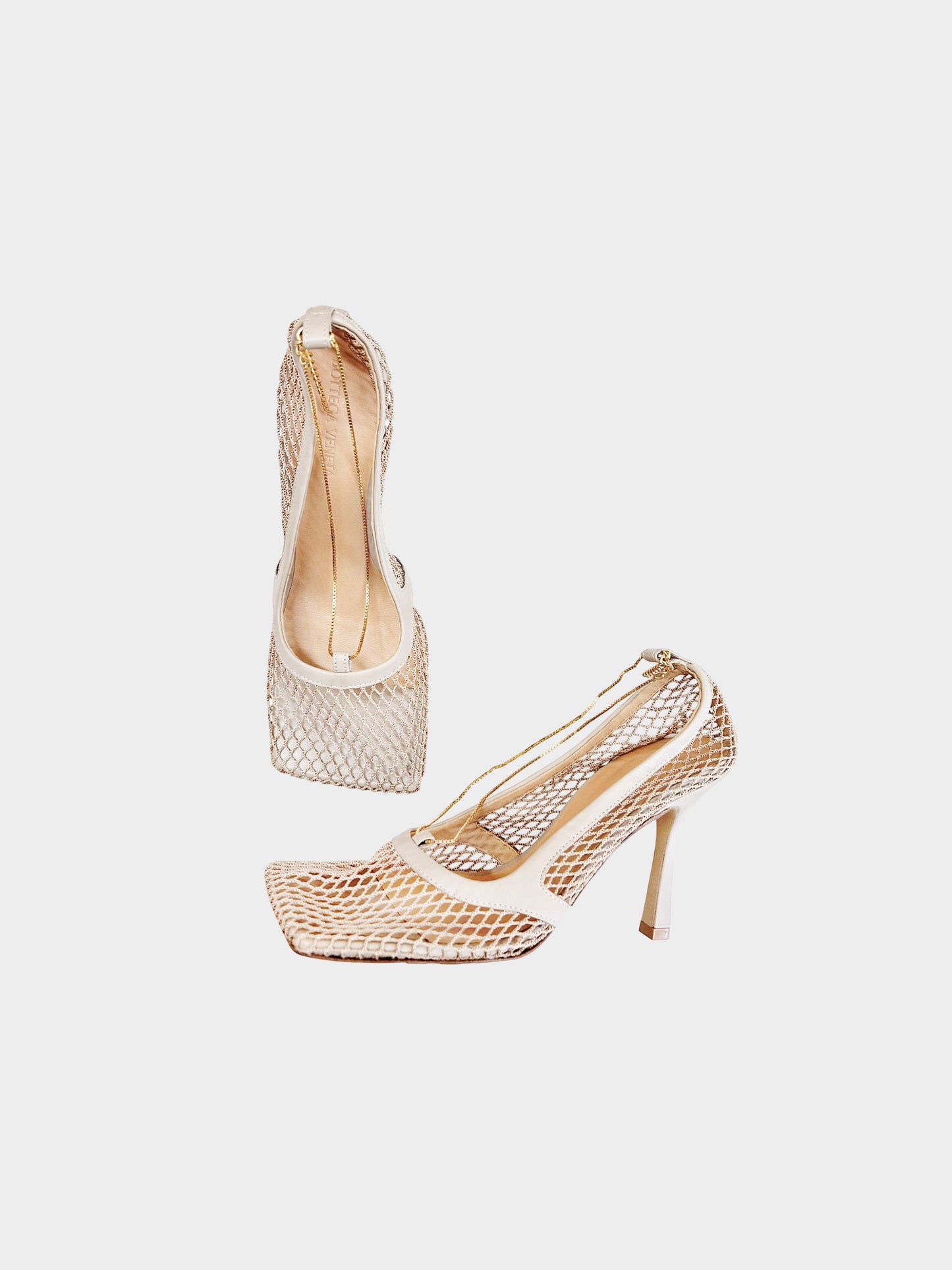 Bottega Veneta 2020s Beige Mesh Gold Chain Embellished Pumps