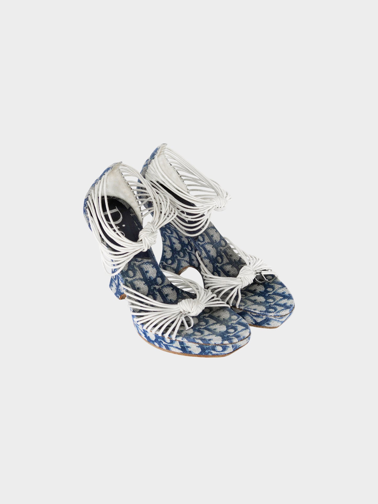 Christian Dior 2000s Navy Trotter Canvas Wedge Sandals