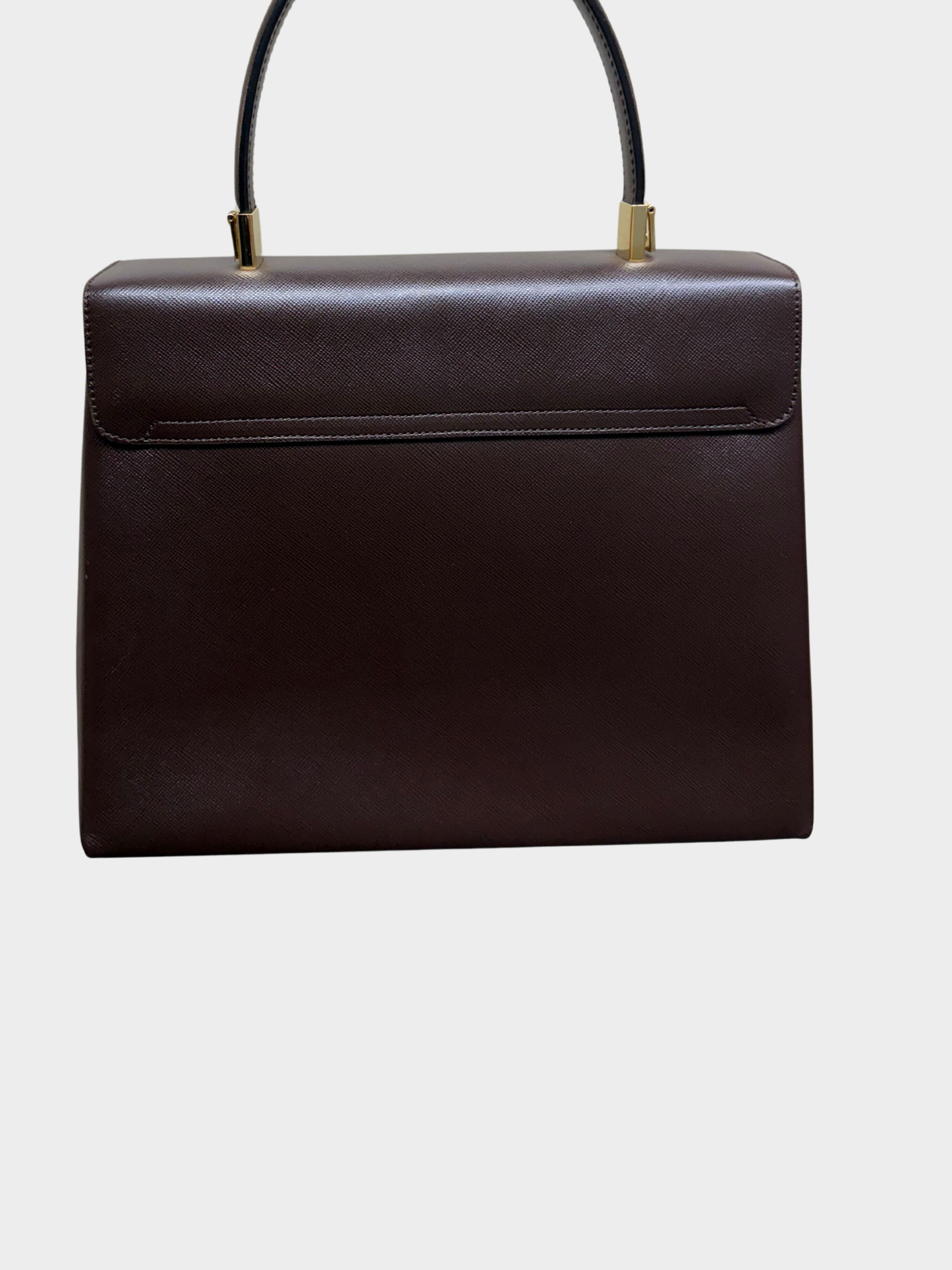 Salvatore Ferragamo 1990s Dark Brown Saffiano Leather Gancini Top Handle Bag