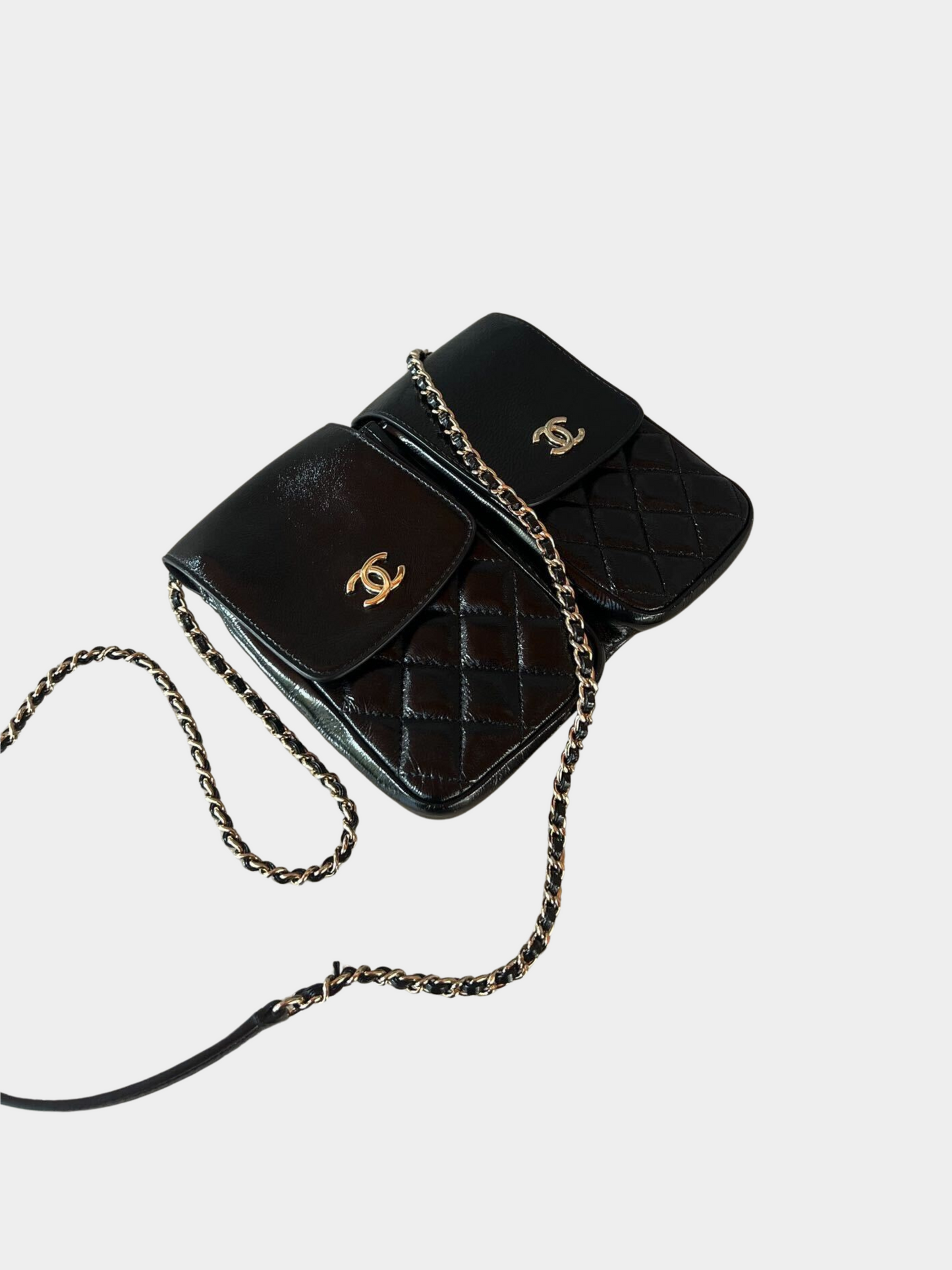 Chanel 2020s Black CC Double Pocket Flap Crossbody Bag