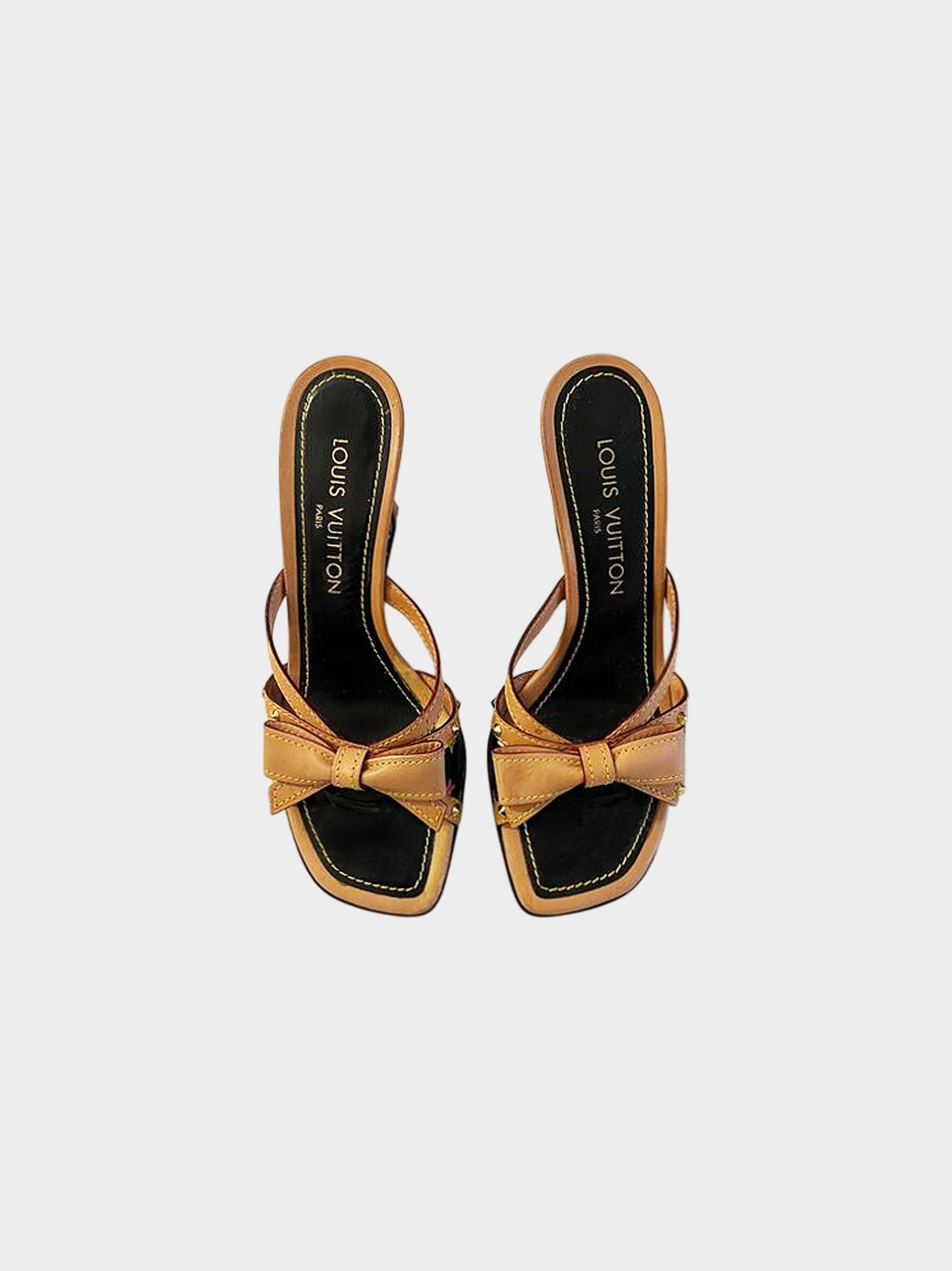 Louis Vuitton Early 2000s Takashi Murakami Black Multicolor Wedge Sandals with Bow
