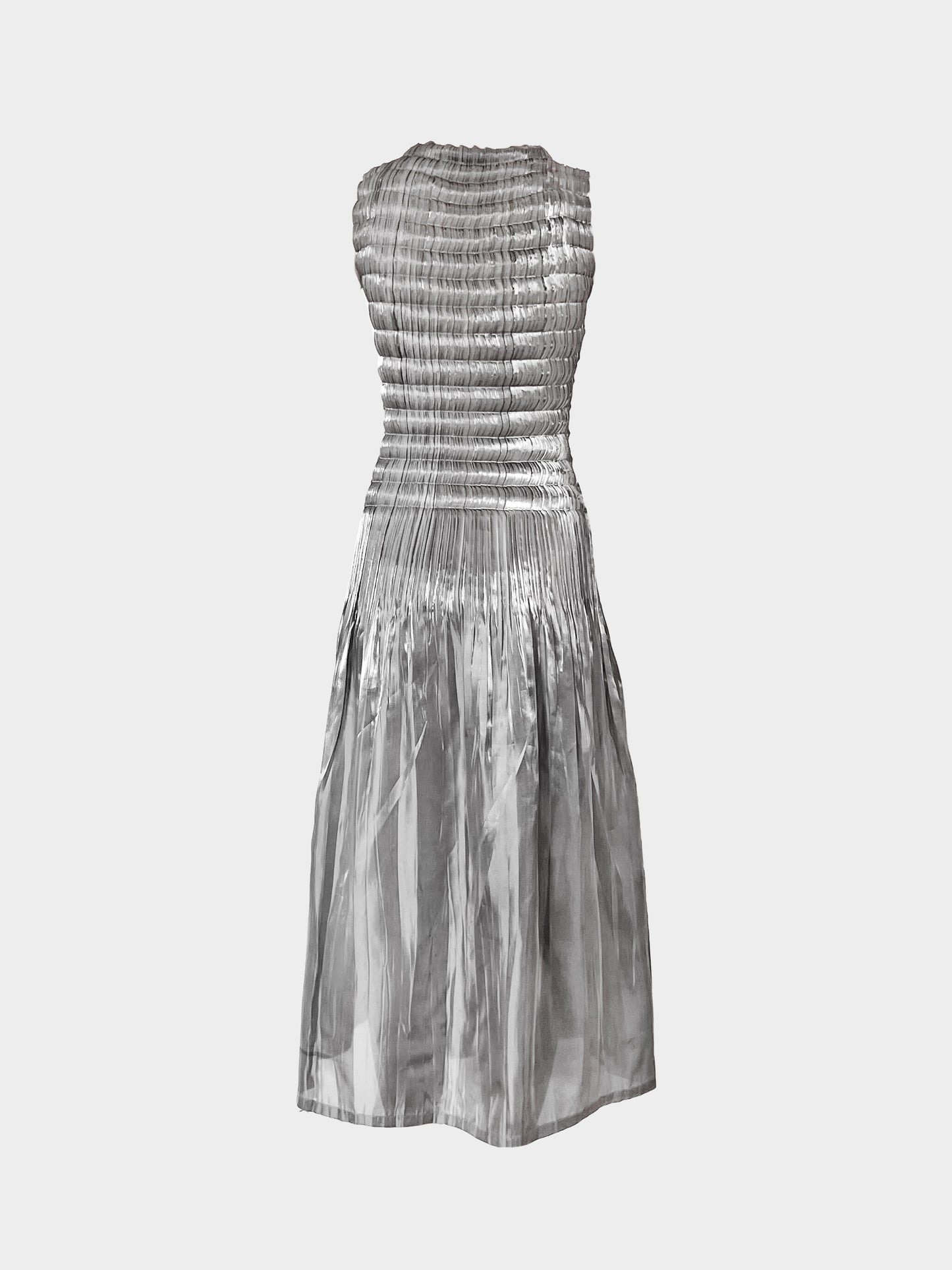 Issey Miyake SS 2003 Metallic Silver Double Pleated Dress