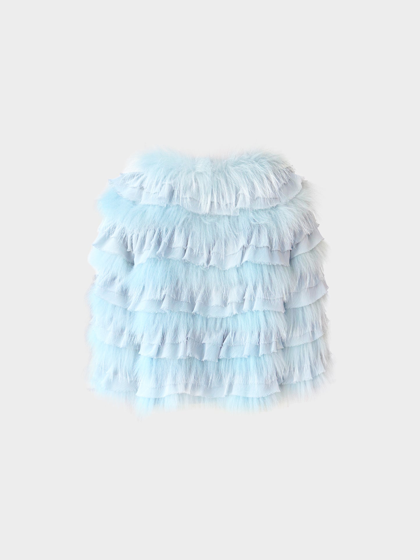 Valentino 2010s Blue Fur Tiered Ruffled Jacket