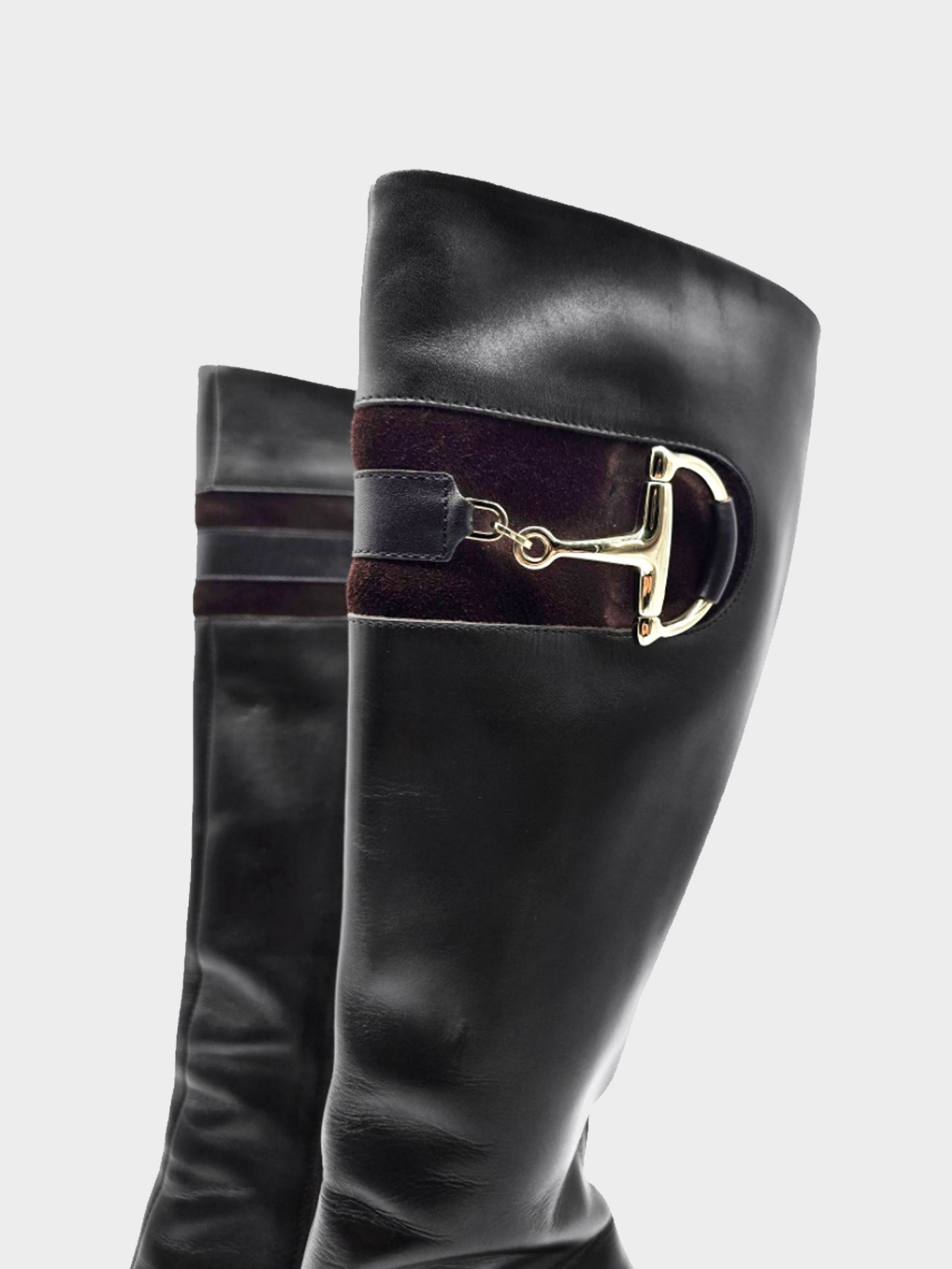 Gucci 2010s Black Leather Horsebit Accent Knee Length Boots