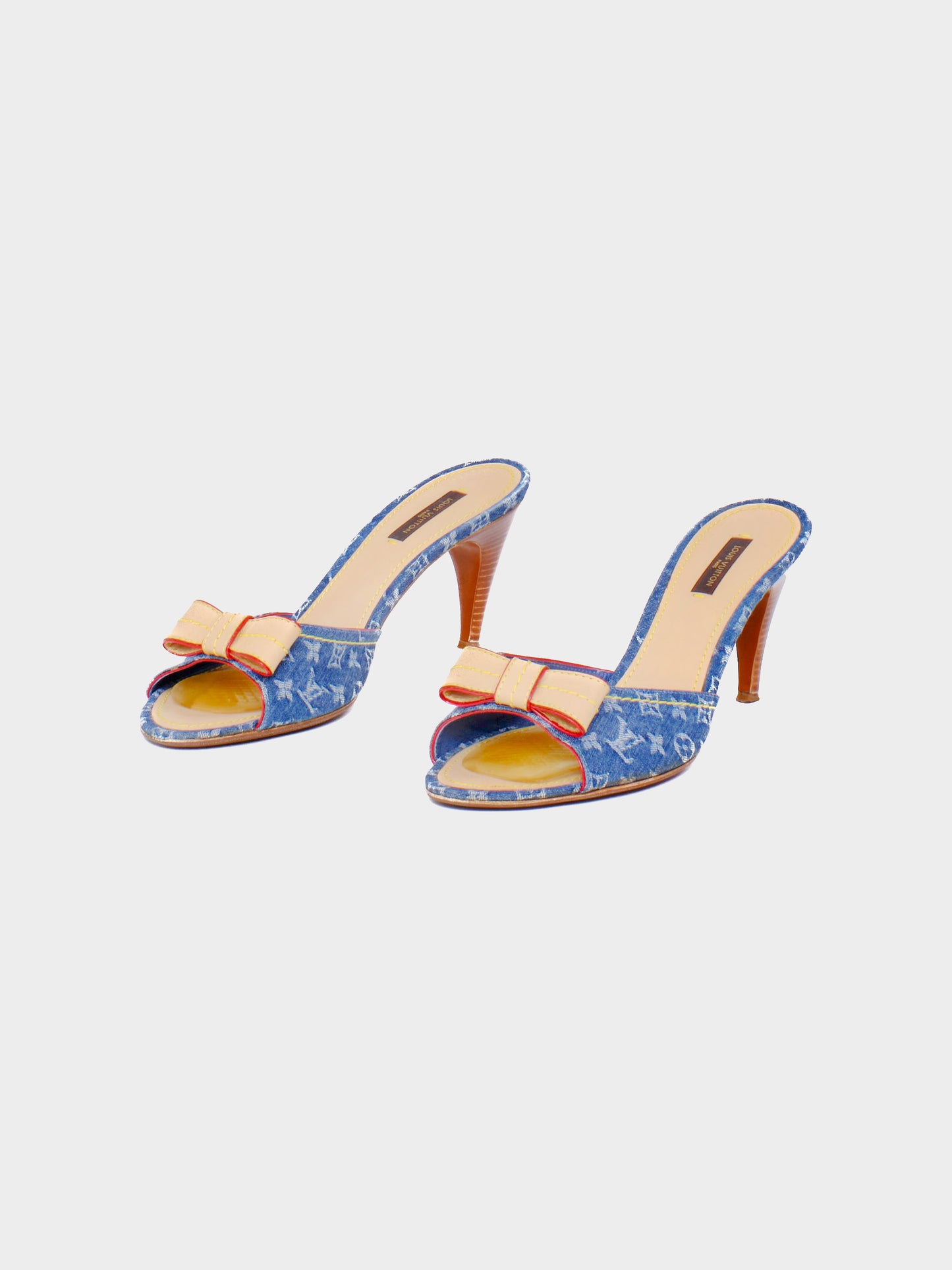 Louis Vuitton 2006 Denim Monogram and Leather Bow Heels