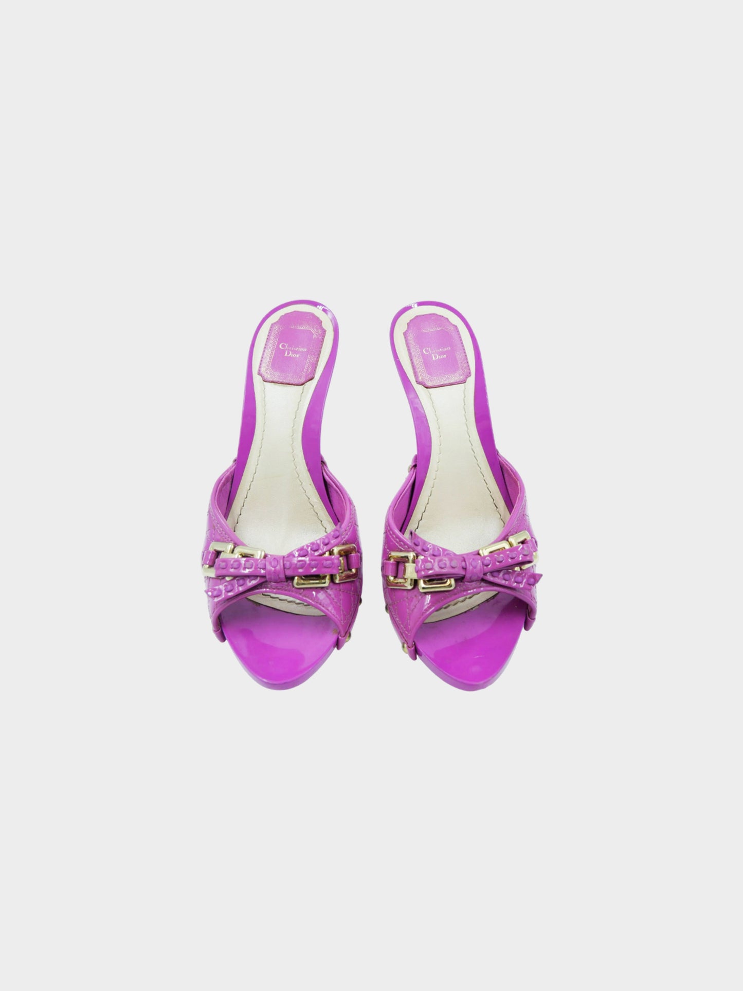 Christian Dior 2000s Purple Patent Leather Cannage Quilt Bow Heels