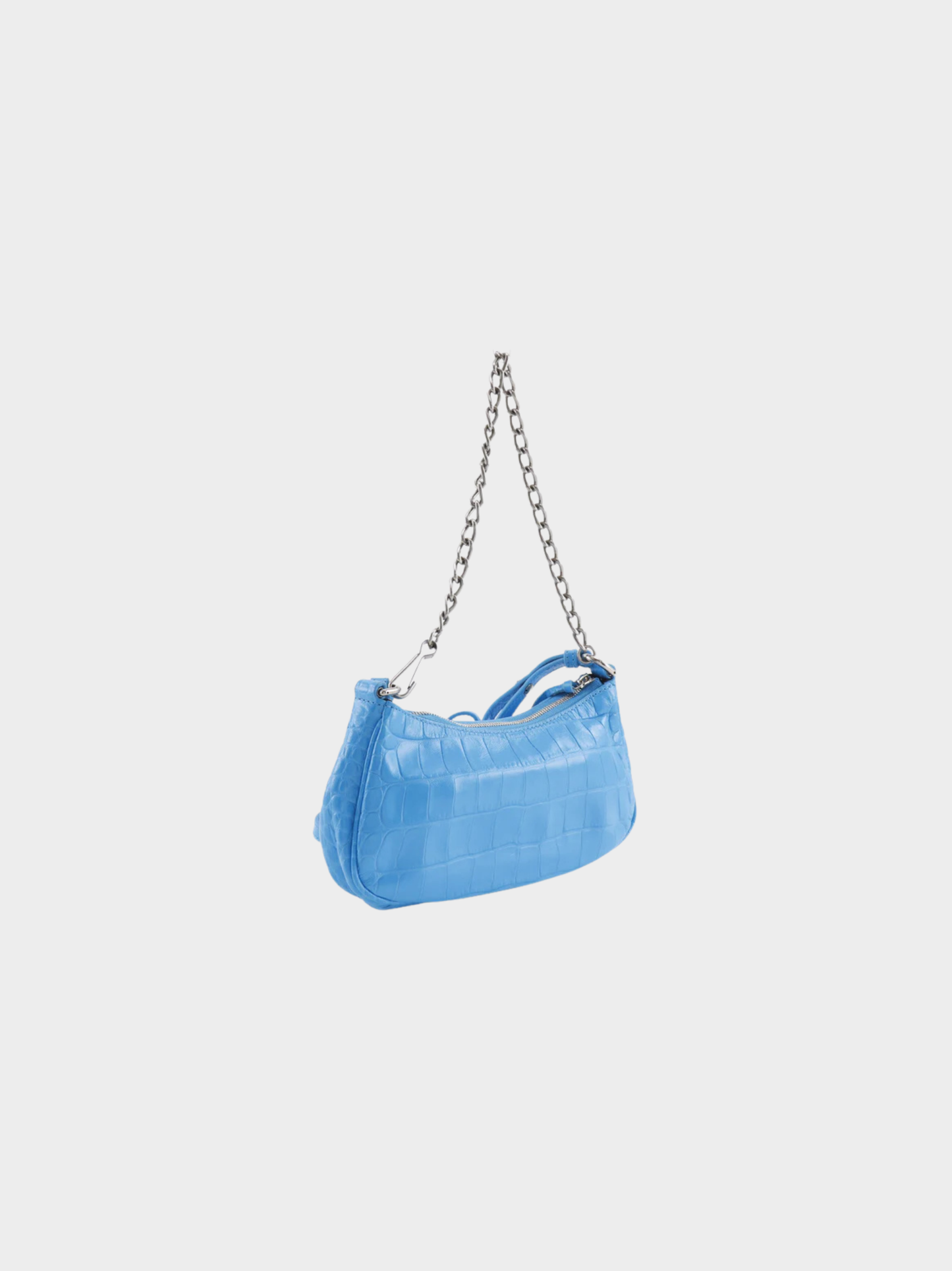 Balenciaga 2020s Light Blue Embossed Leather Hourglass XS Chain Shoulder Bag
