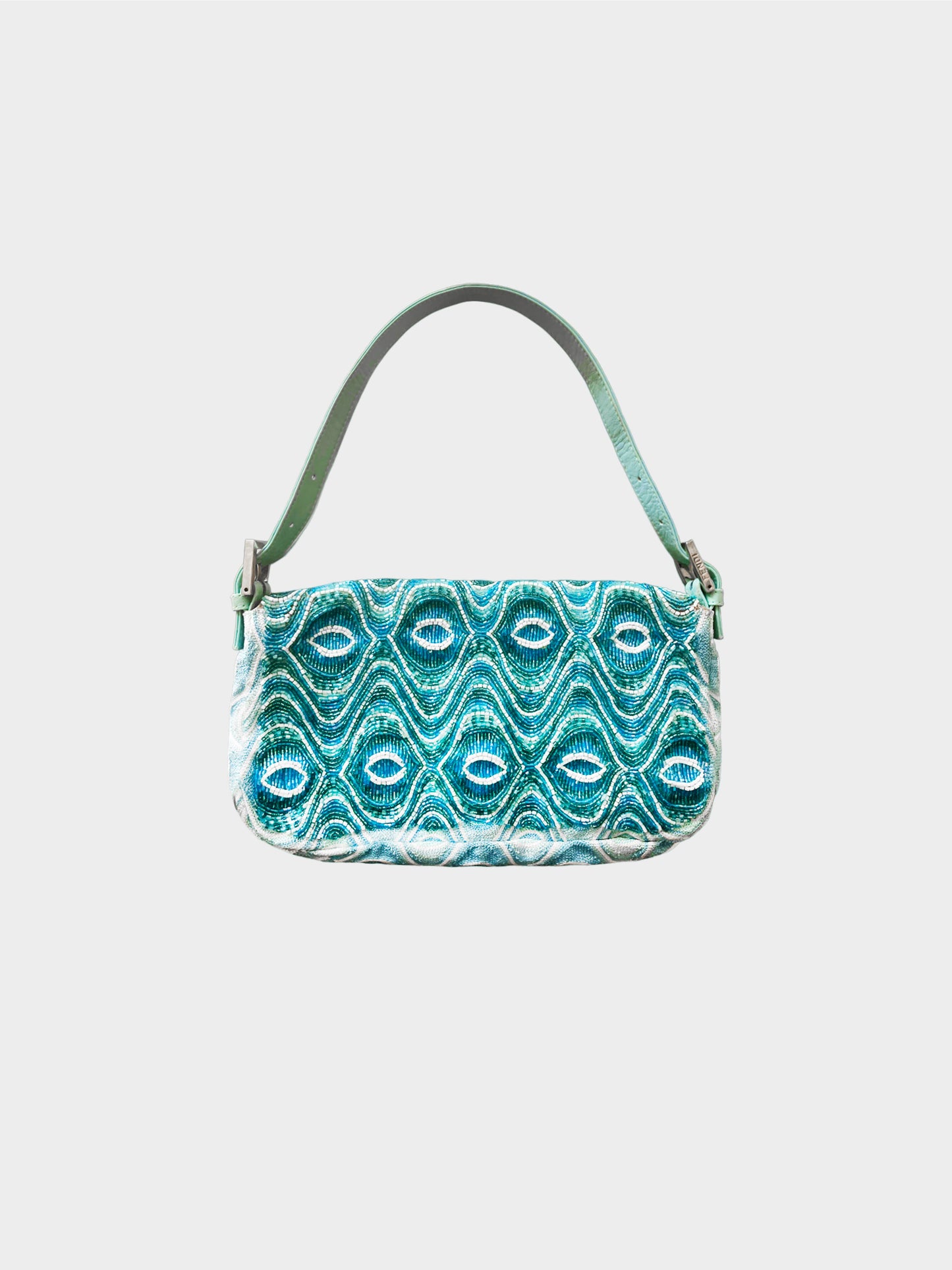 Fendi 2000s Blue Psychedelic Beaded Baguette