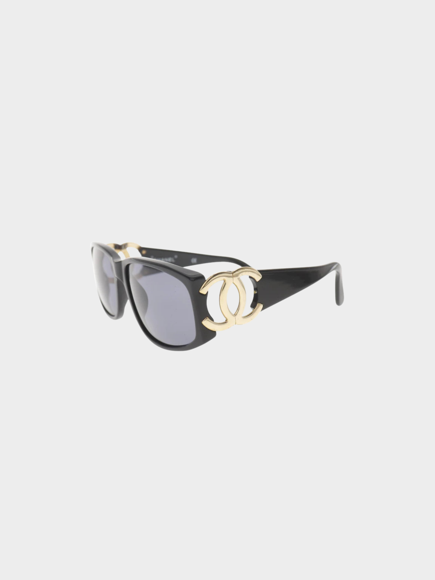 Chanel 2000s Black Plastic COCO Mark Sunglasses