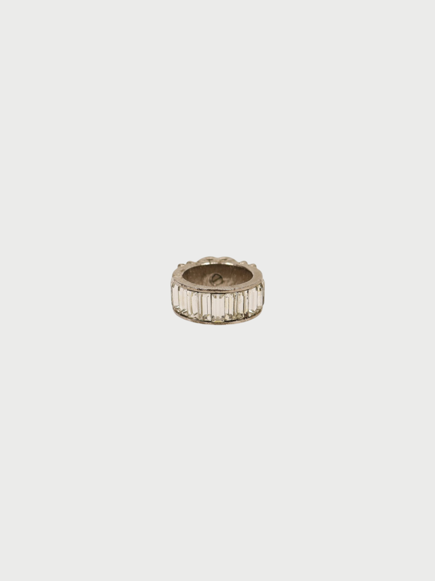 Chanel 2018 Silver Plated Metal Coco Rhinestone Ring