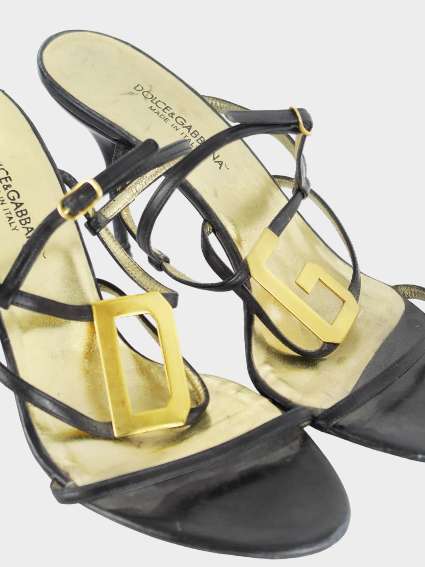 Dolce and Gabbana SS 2003 Black and Gold Strappy Heels