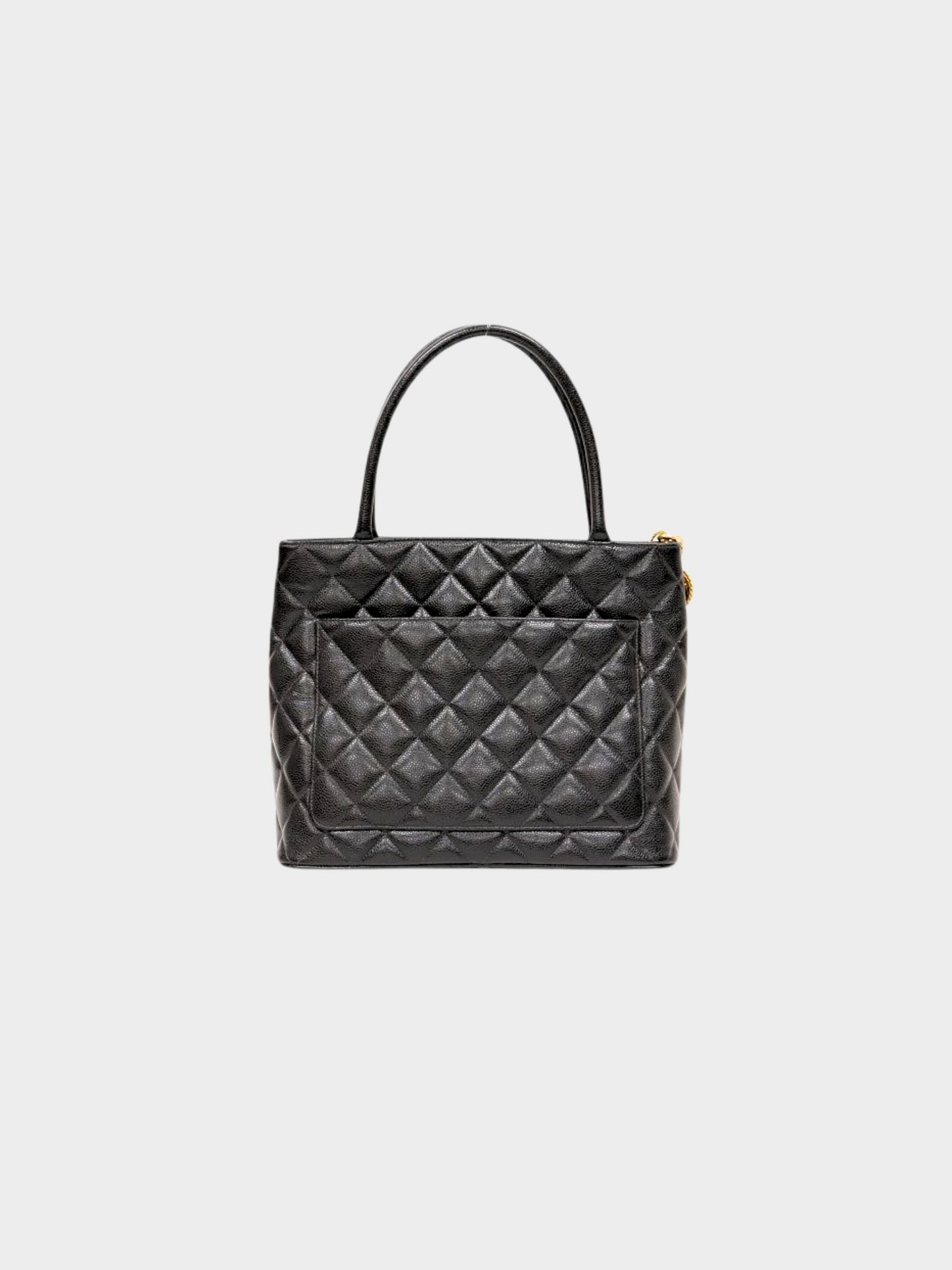 Chanel 1998 Black Leather Medallion Tote Bag