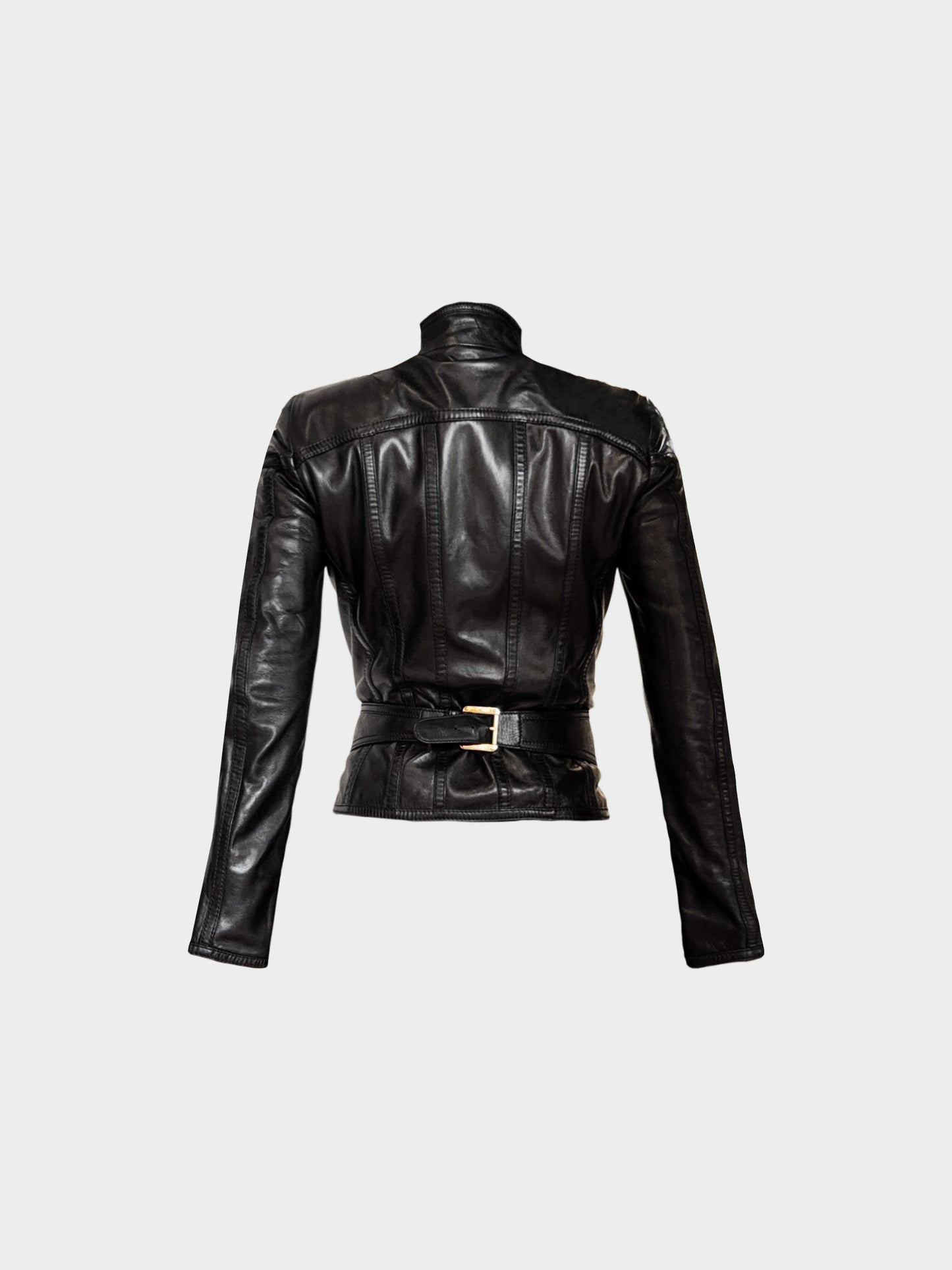 Gucci FW 2006 Black Leather GG Belted Jacket
