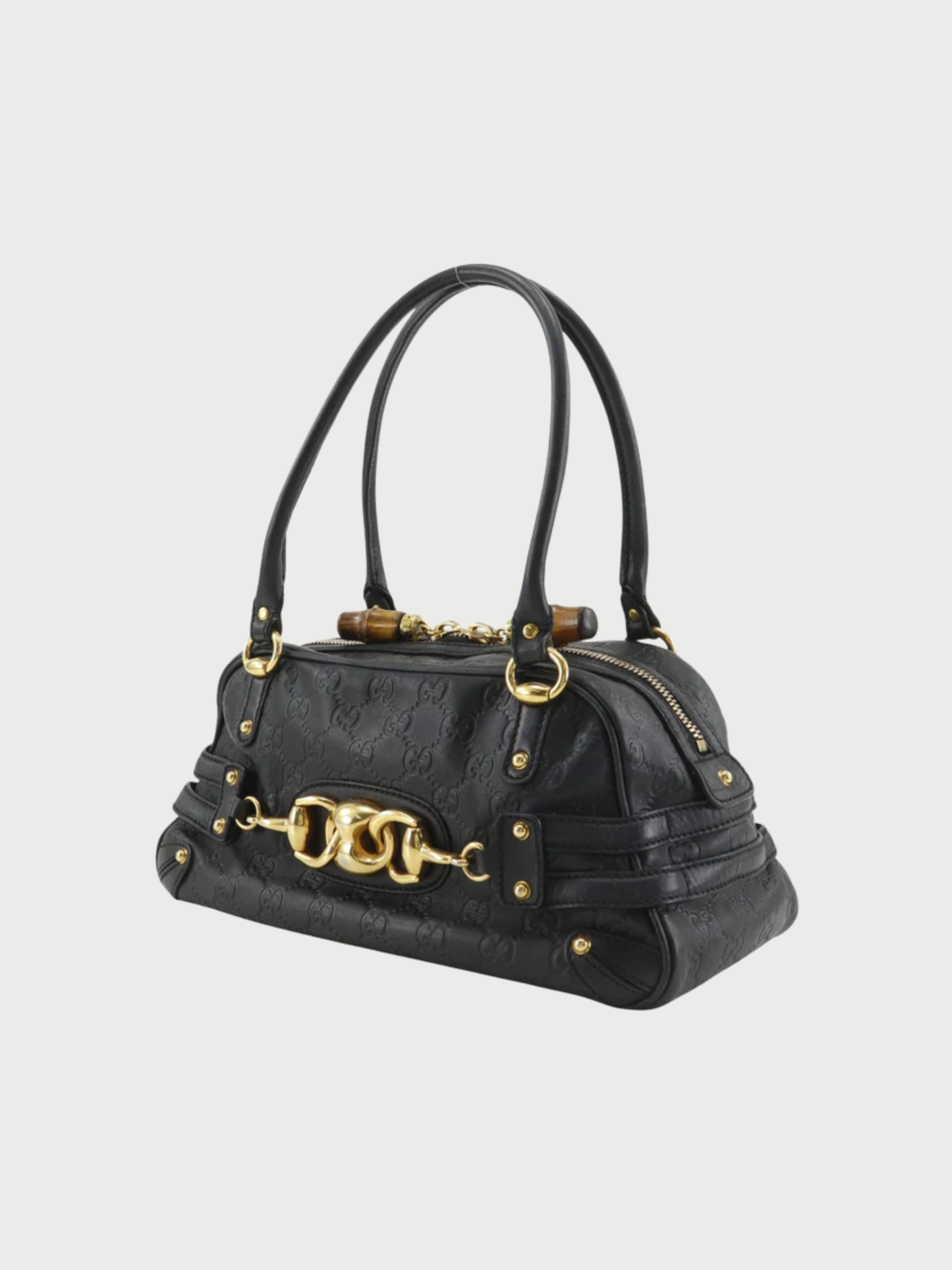 Gucci 2000s Gold Guccissima Leather Bamboo Horsebit 2-Way Handbag