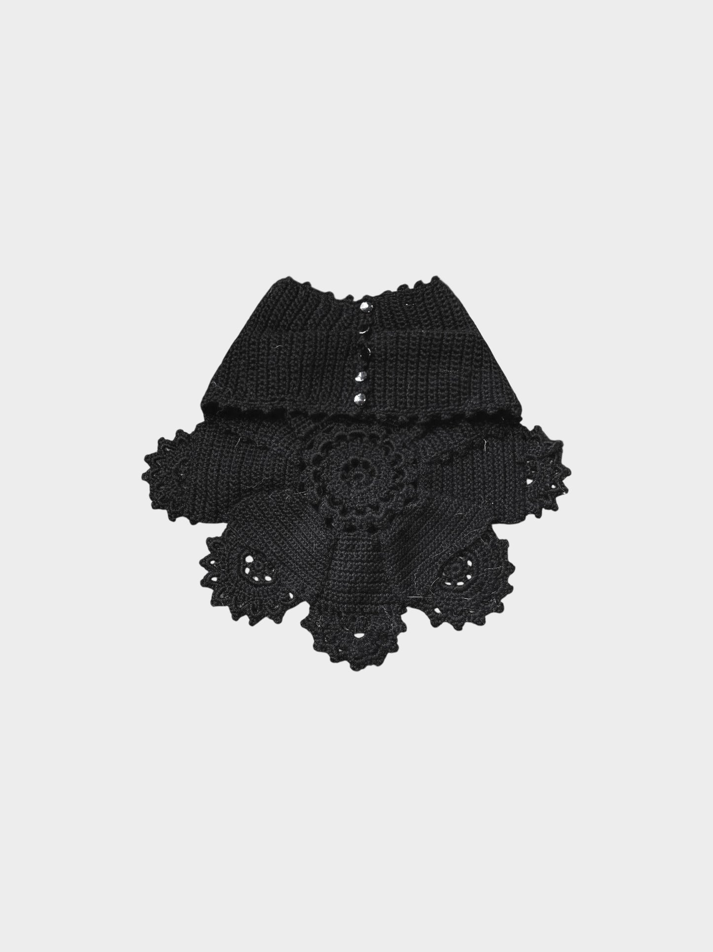 Yves Saint Laurent 2000s Black Wool Knitted Floral Collar Accessory