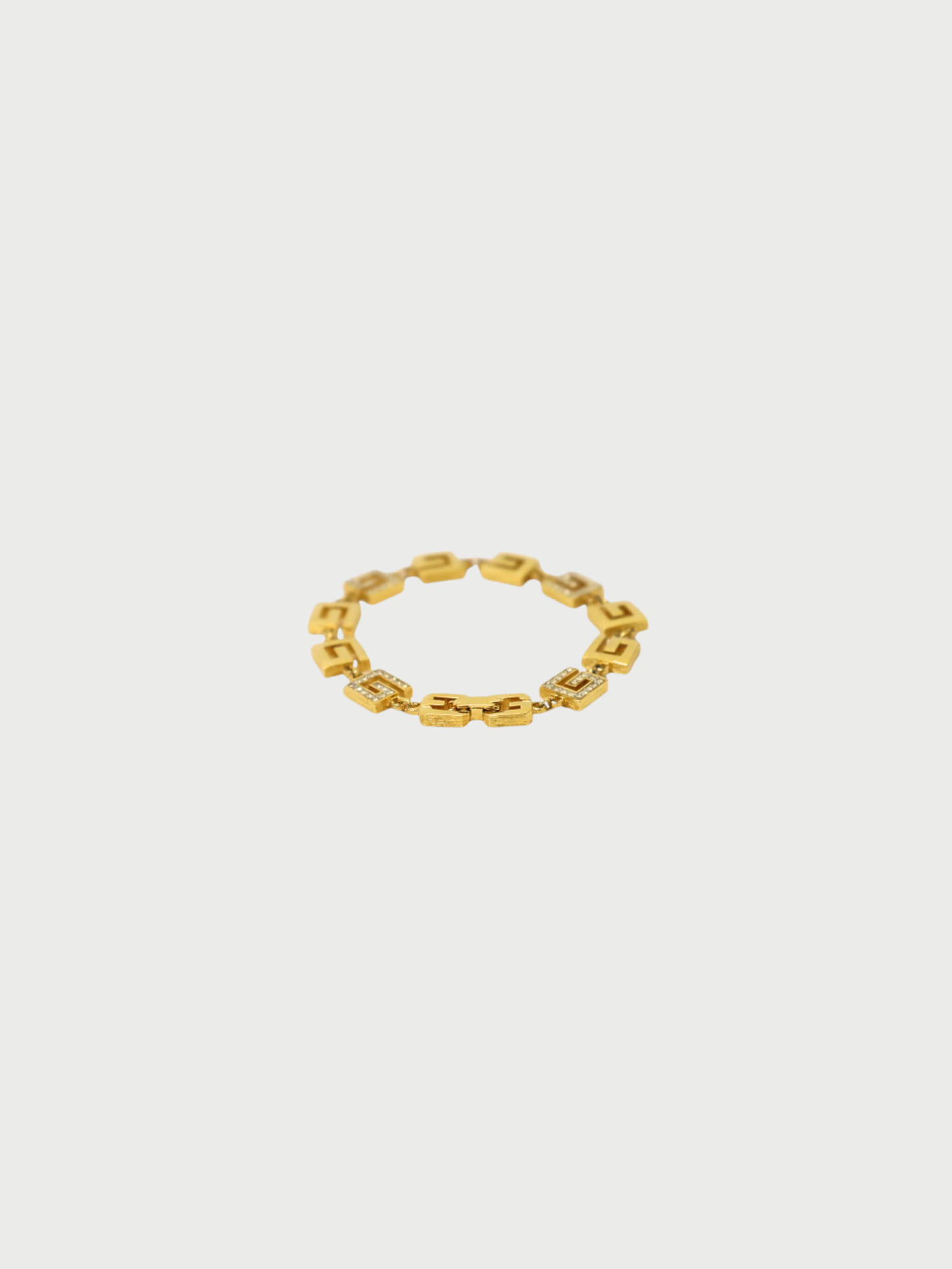Givenchy 2000s Gold Plated Metal Rhinestone Accents G Bracelet