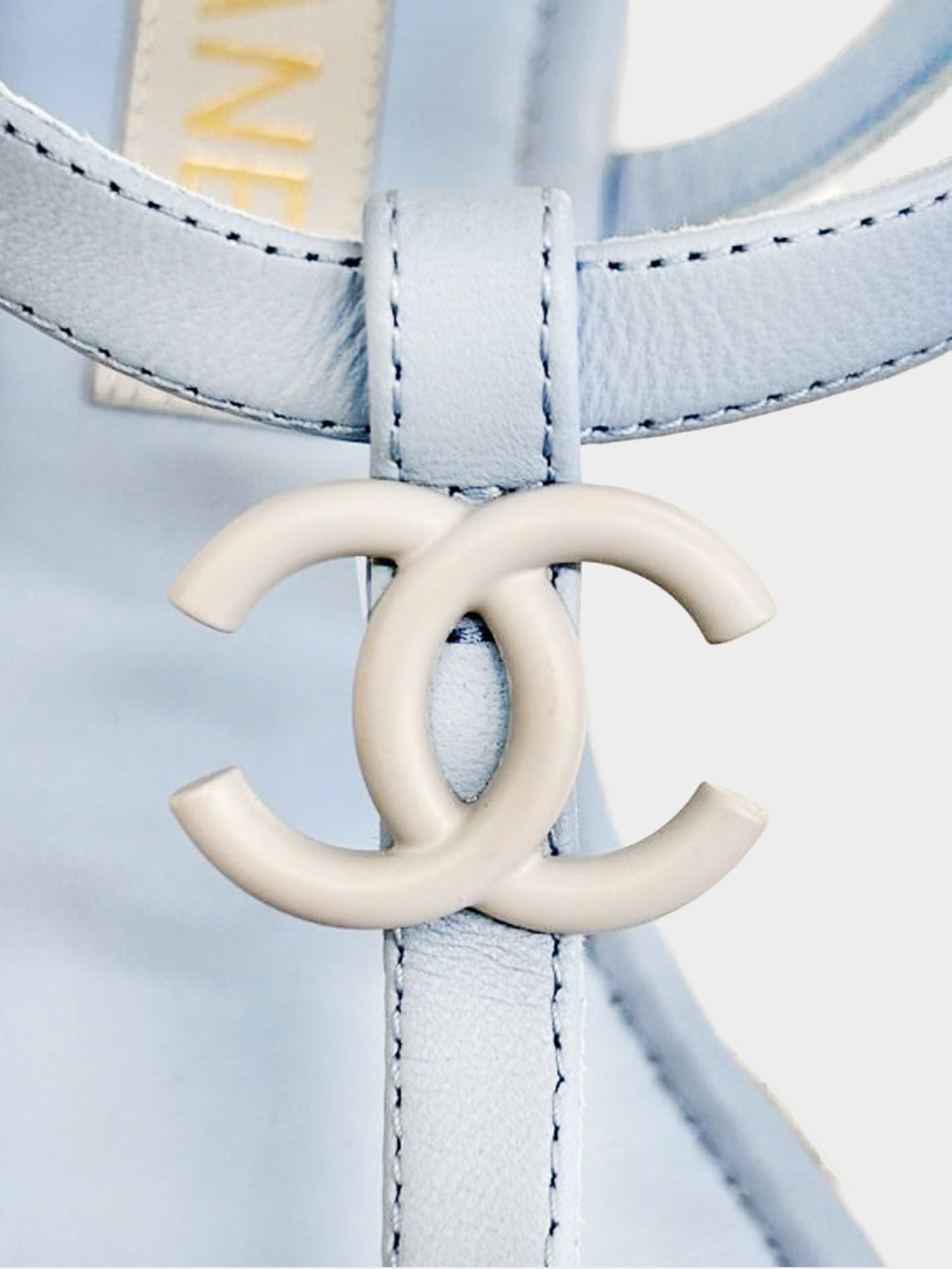 Chanel 2023 Light Blue Leather Thong Sandals
