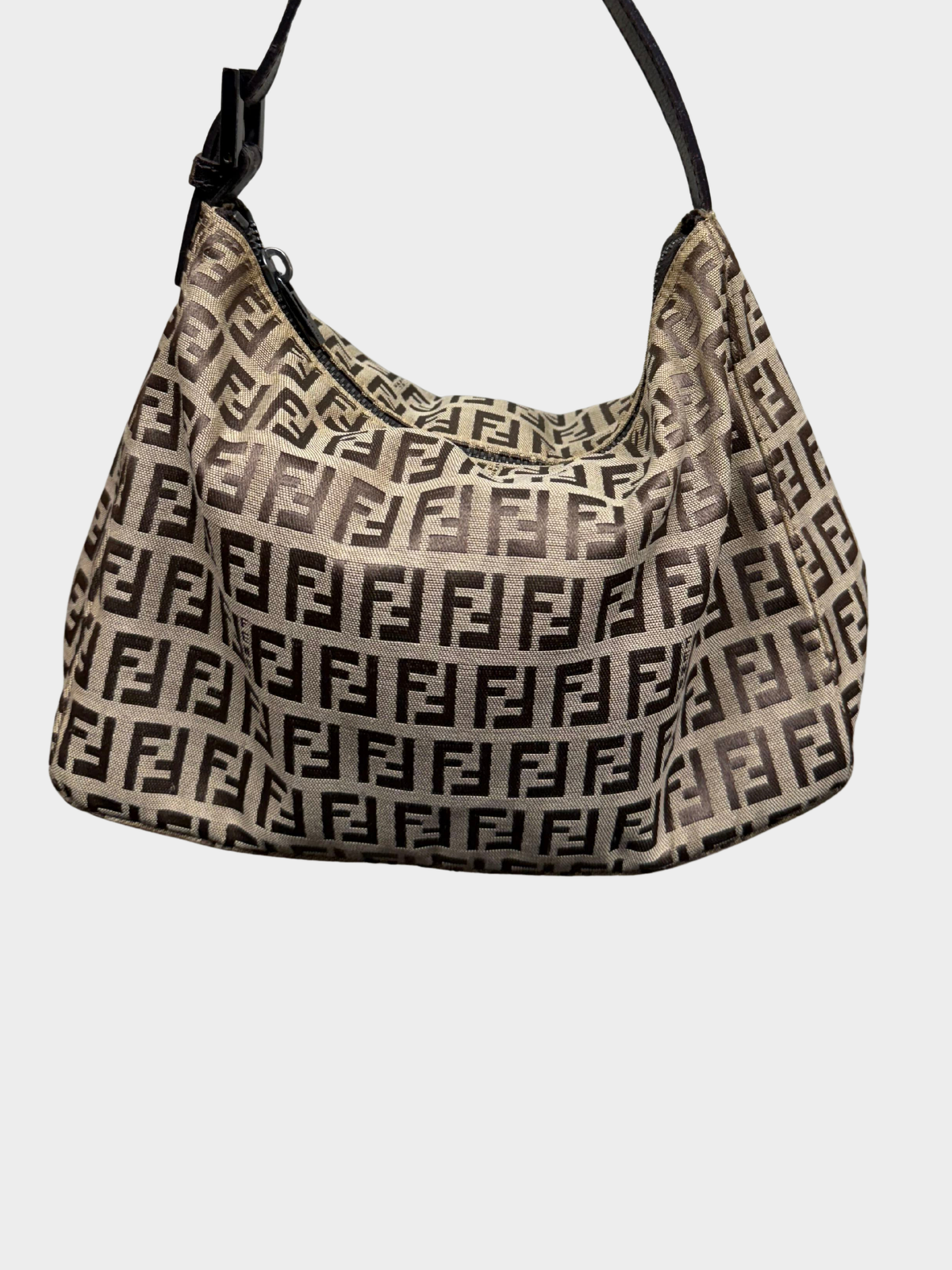 Fendi 2000s Beige Brown Zucchino Canvas Mini Pochette Bag
