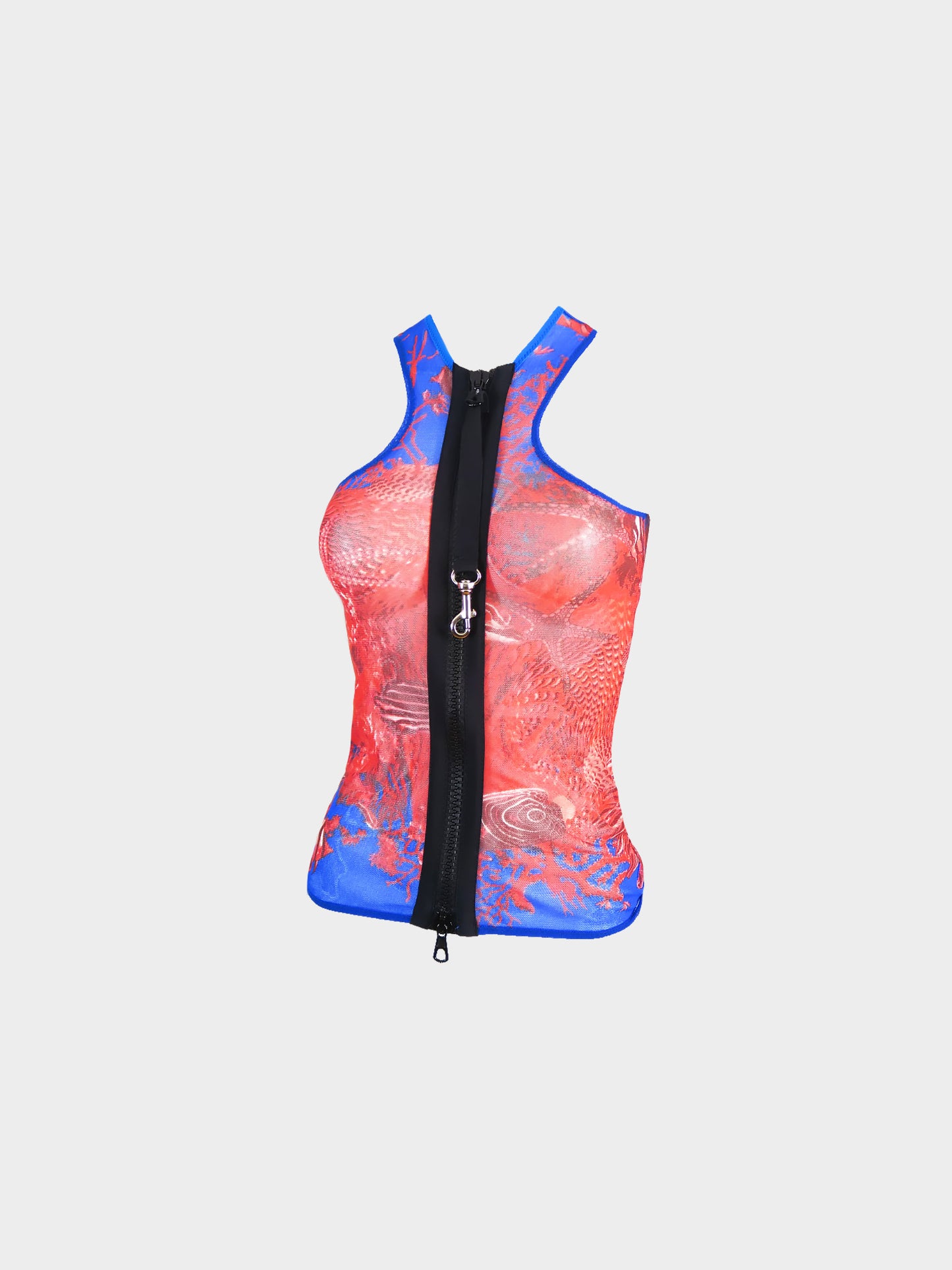 Jean Paul Gaultier SS 1998 Rare Sea Life Printed Mesh Front Zip Tank Top