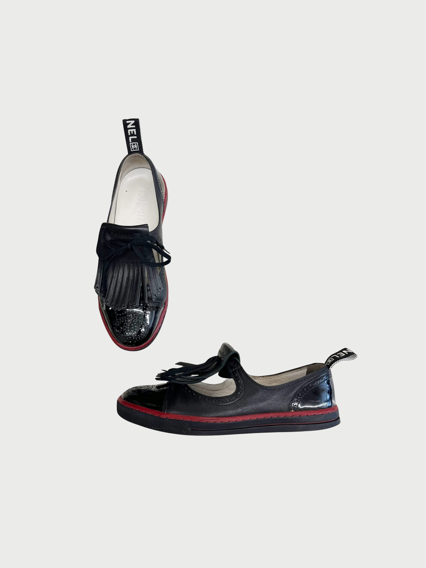 Chanel SS 2012 Black Leather Patent Golf Tassel Mary Jane Sneakers