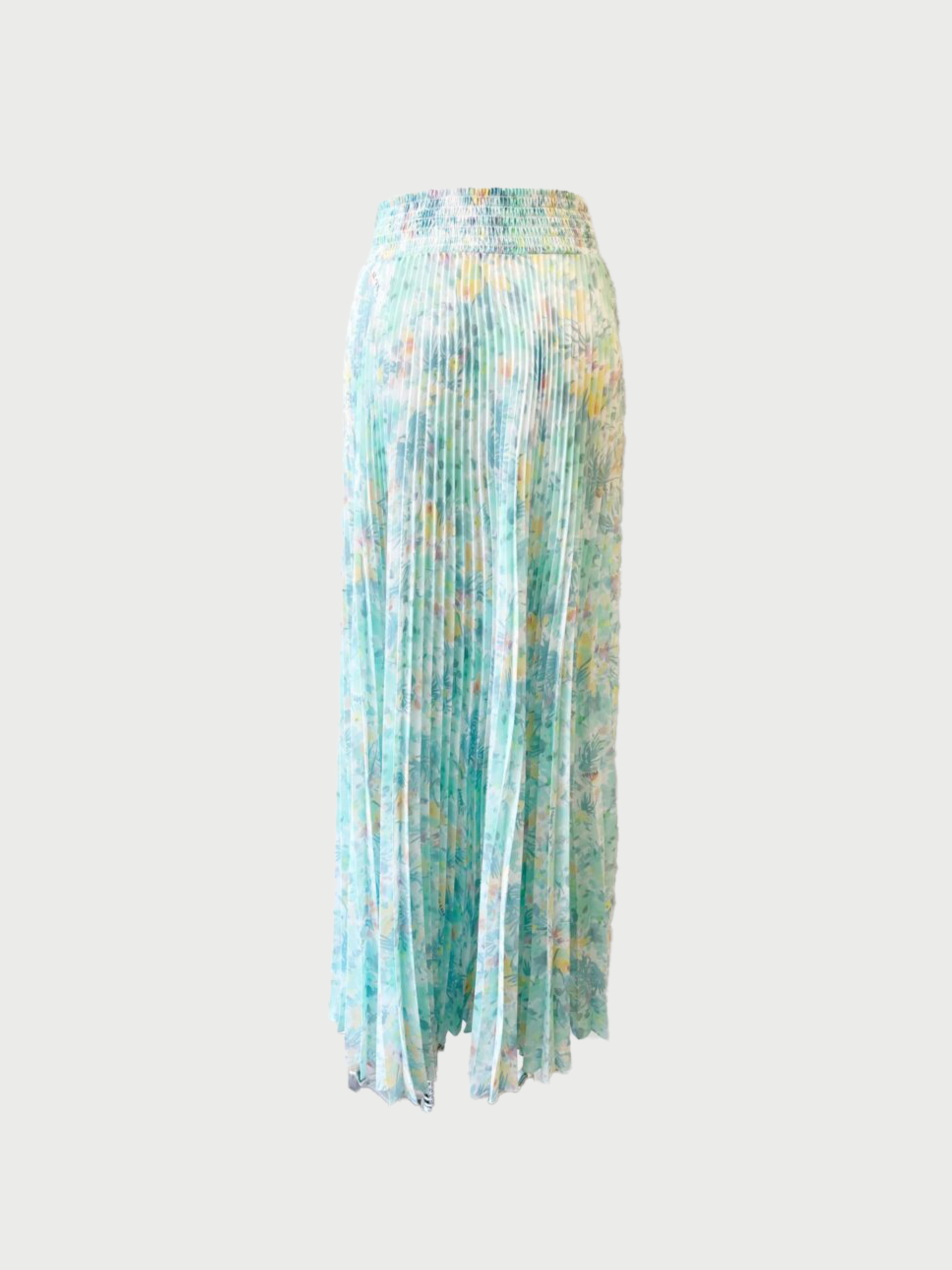 Prada 2010s Green Floral Print Pleated Maxi Skirt