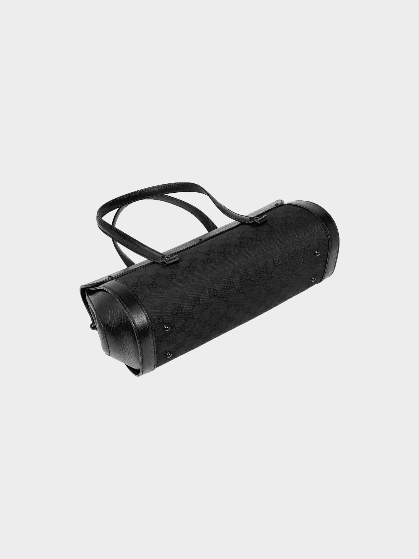 Gucci 2000s Black Leather and Canvas GG Bamboo Bullet Bag