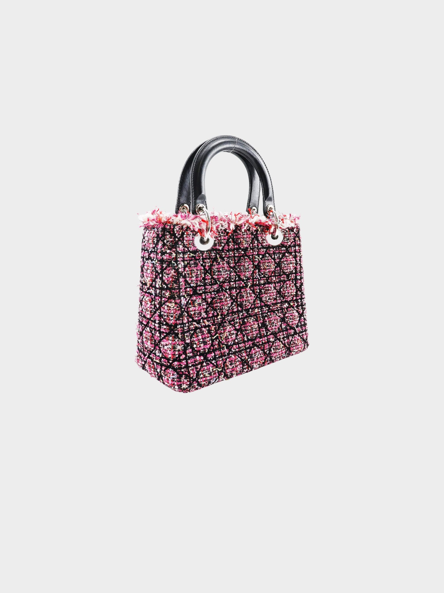 Christian Dior 2011 Pink and Black Tweed Cannage Lady Dior Handbag