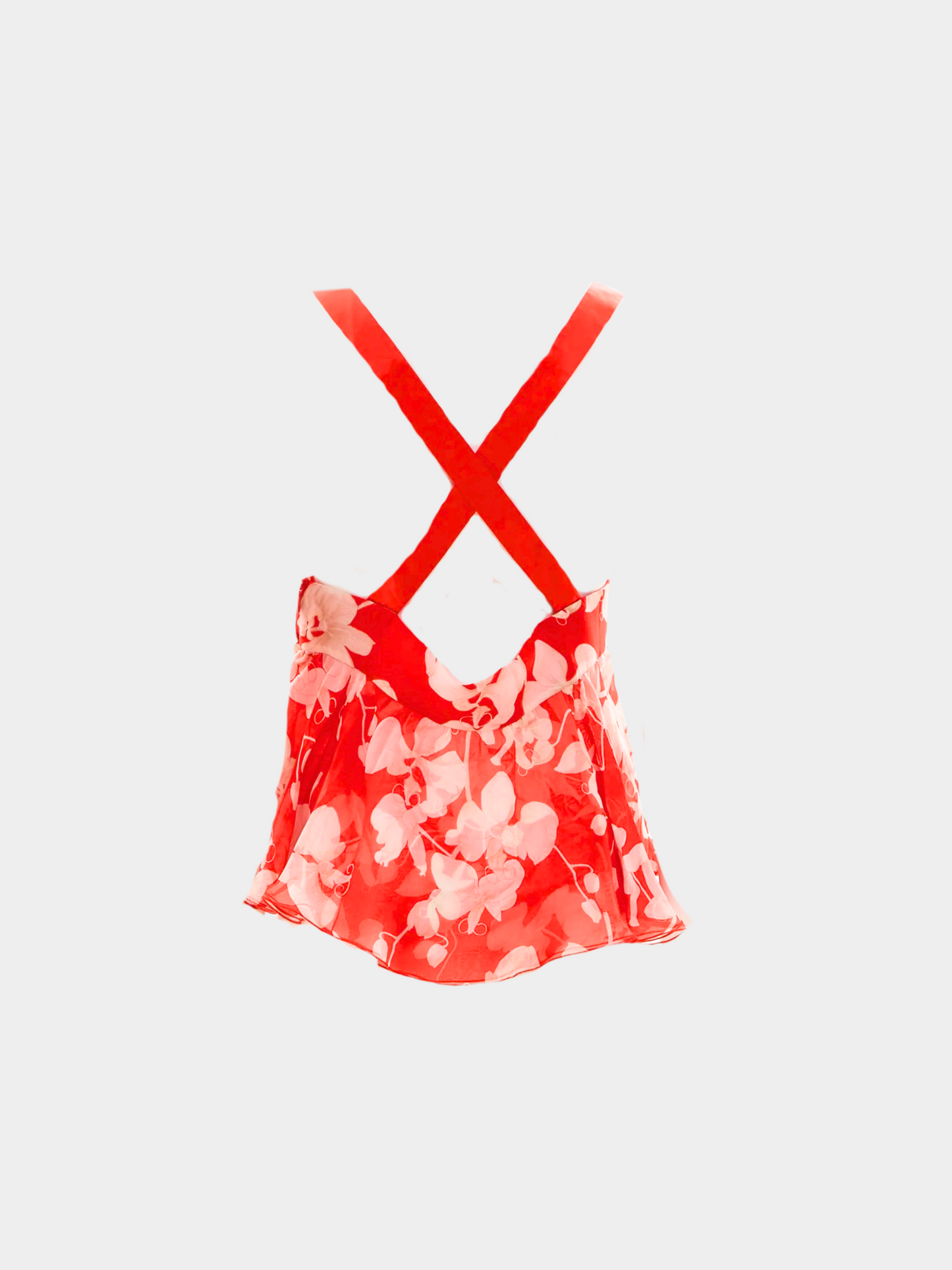 Valentino 2000s Red Flower Print Silk Top