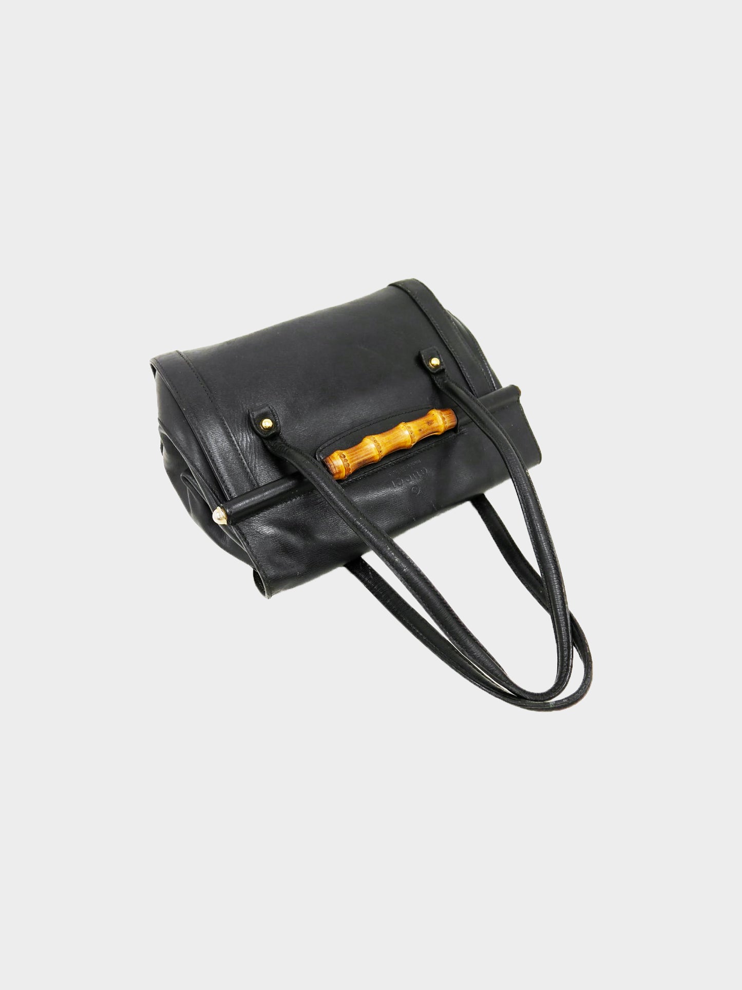 Gucci 2000s Black Leather Bamboo Bullet Top Handle Bag