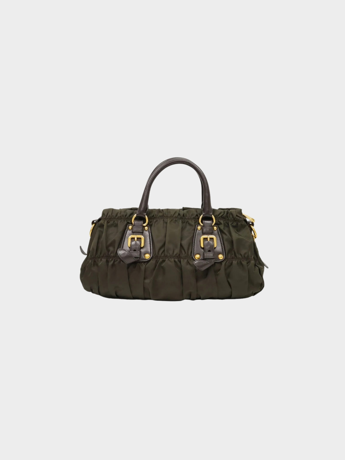 Prada 2000s Khaki Nylon Leather Logo Hardware 2-Way Bag