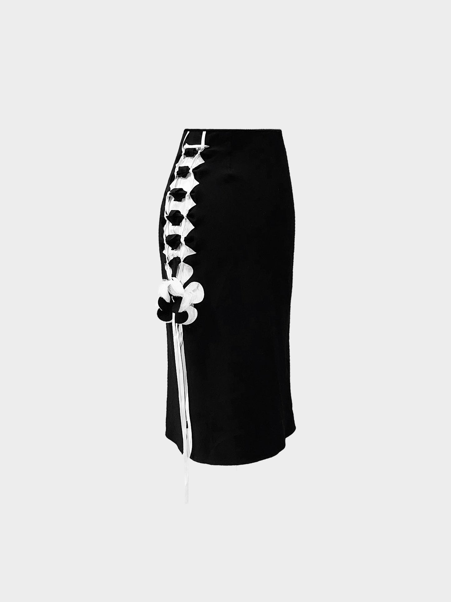 John Galliano 1996 Black and White Ribbon Pencil Skirt