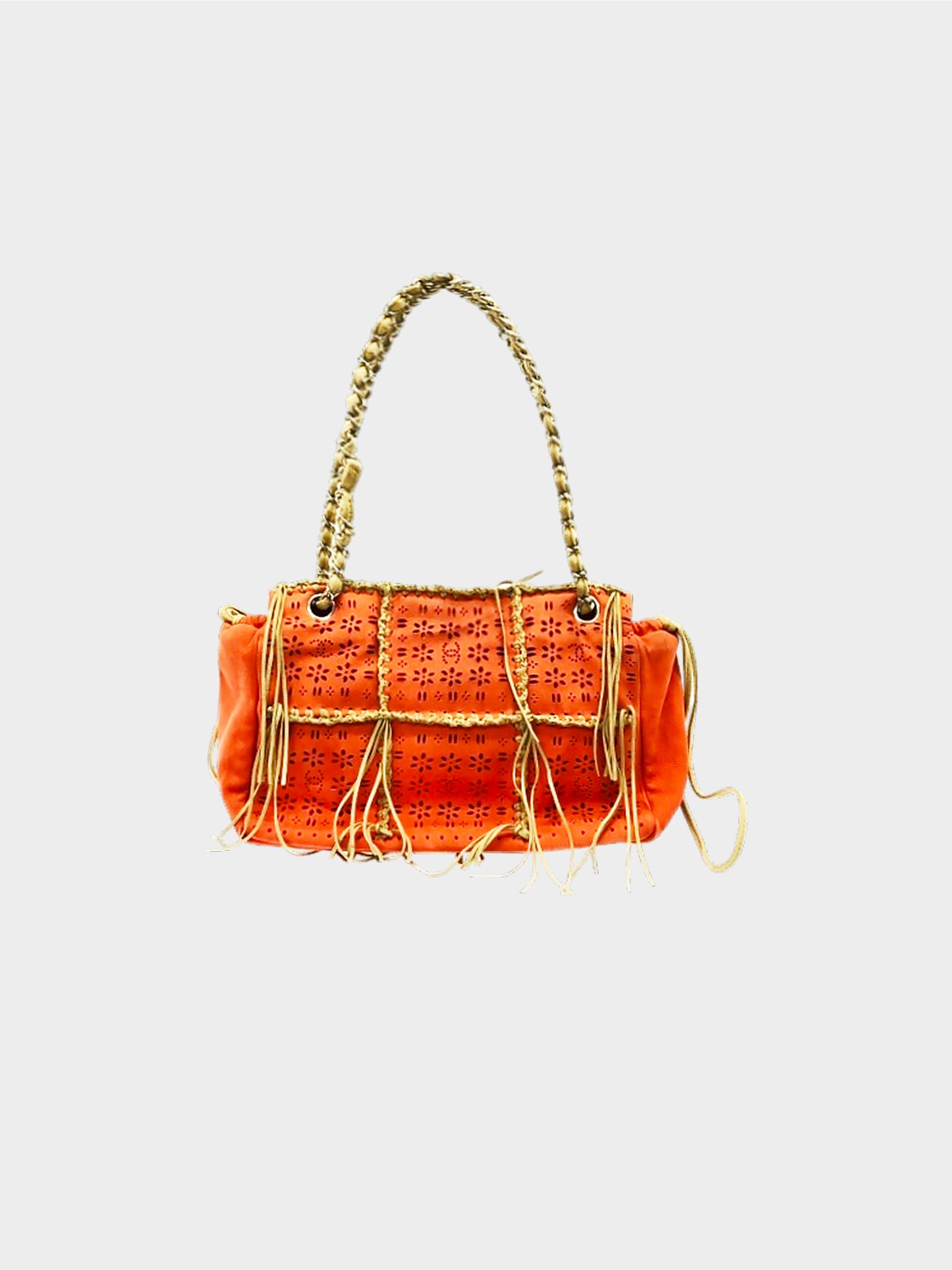 Chanel Early 2010s Coral Perforated Calfskin Suede Flap Bag