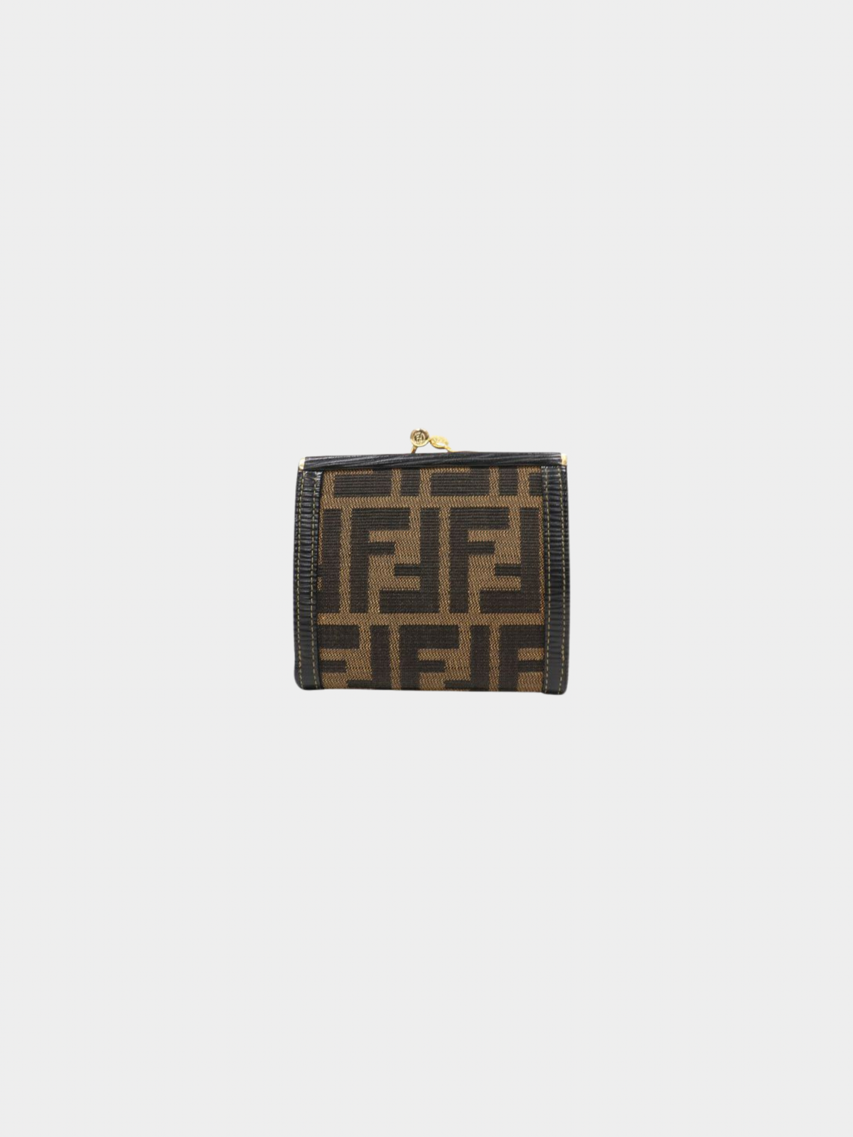 Fendi 2000s Brown Black Canvas Leather Zucca Compact Wallet