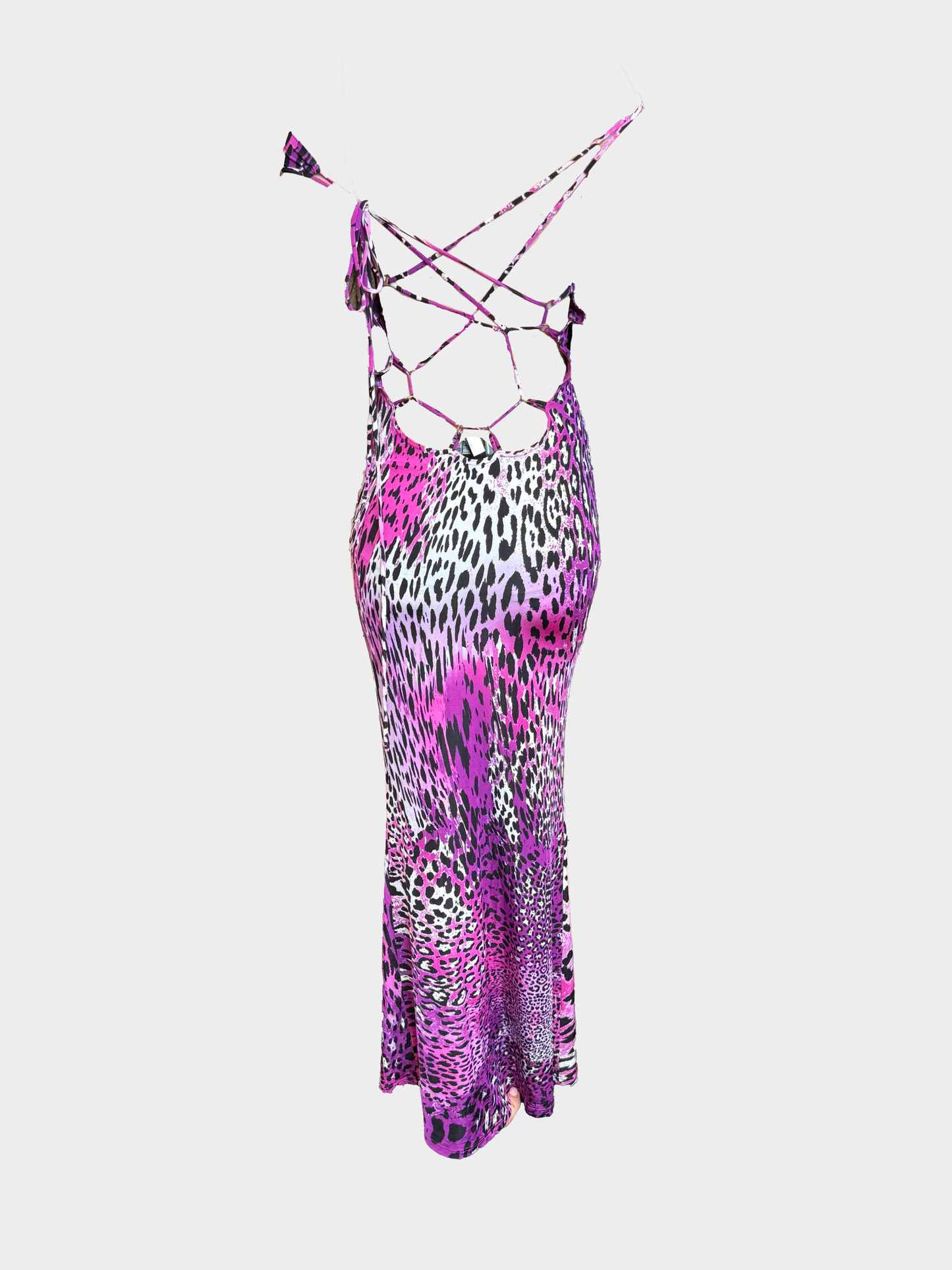 Roberto Cavalli Freedom 2000s Pink Leopard Open-Back Maxi Dress