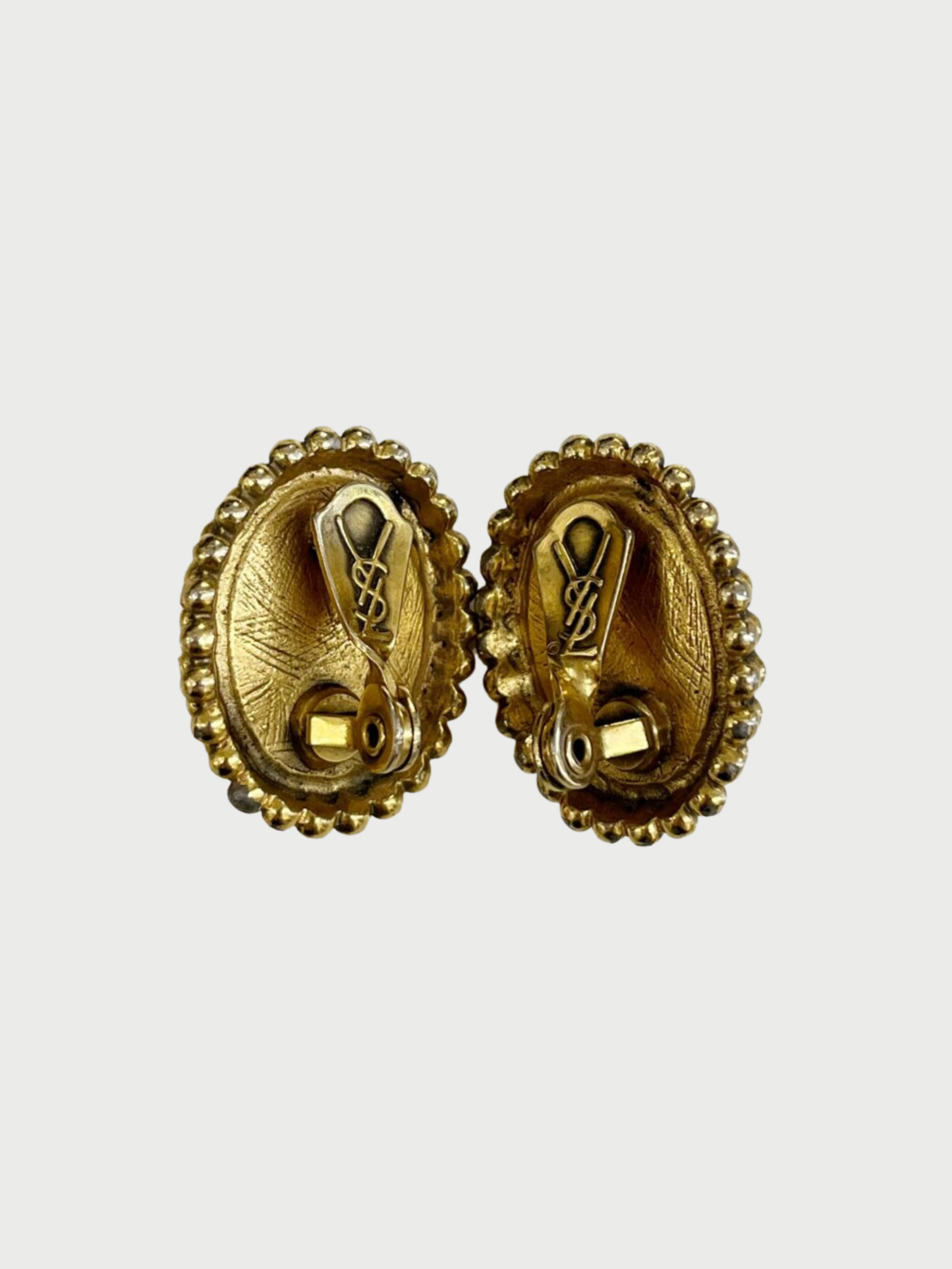 Yves Saint Laurent 1980s Purple Glass Pearl Trim Clip-On Earrings