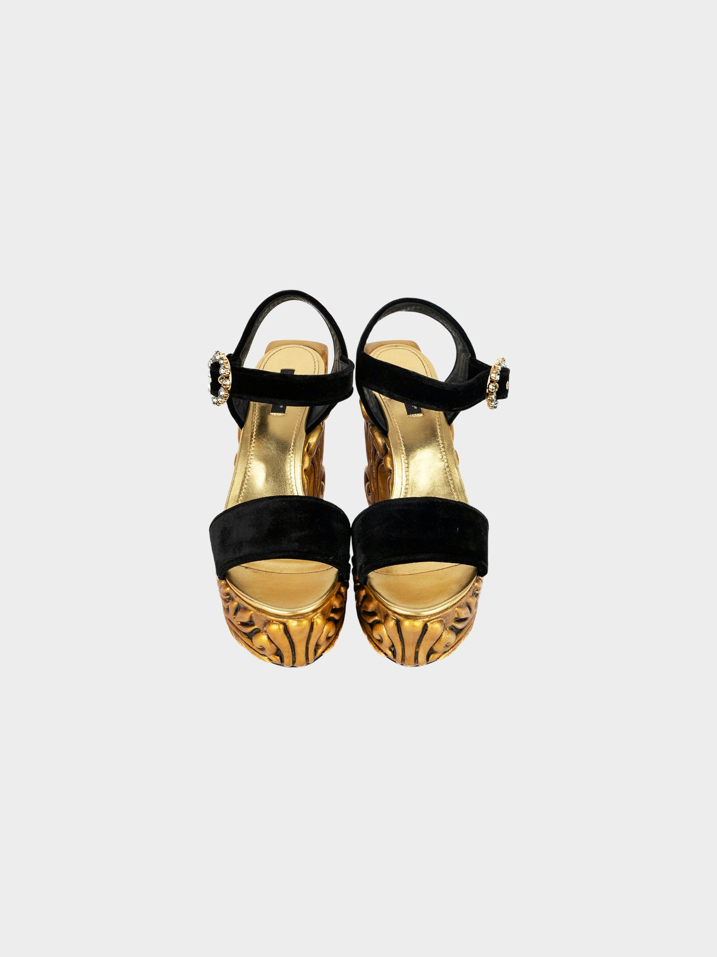Dolce and Gabbana 2010s Black and Gold Baroque Platform Heels
