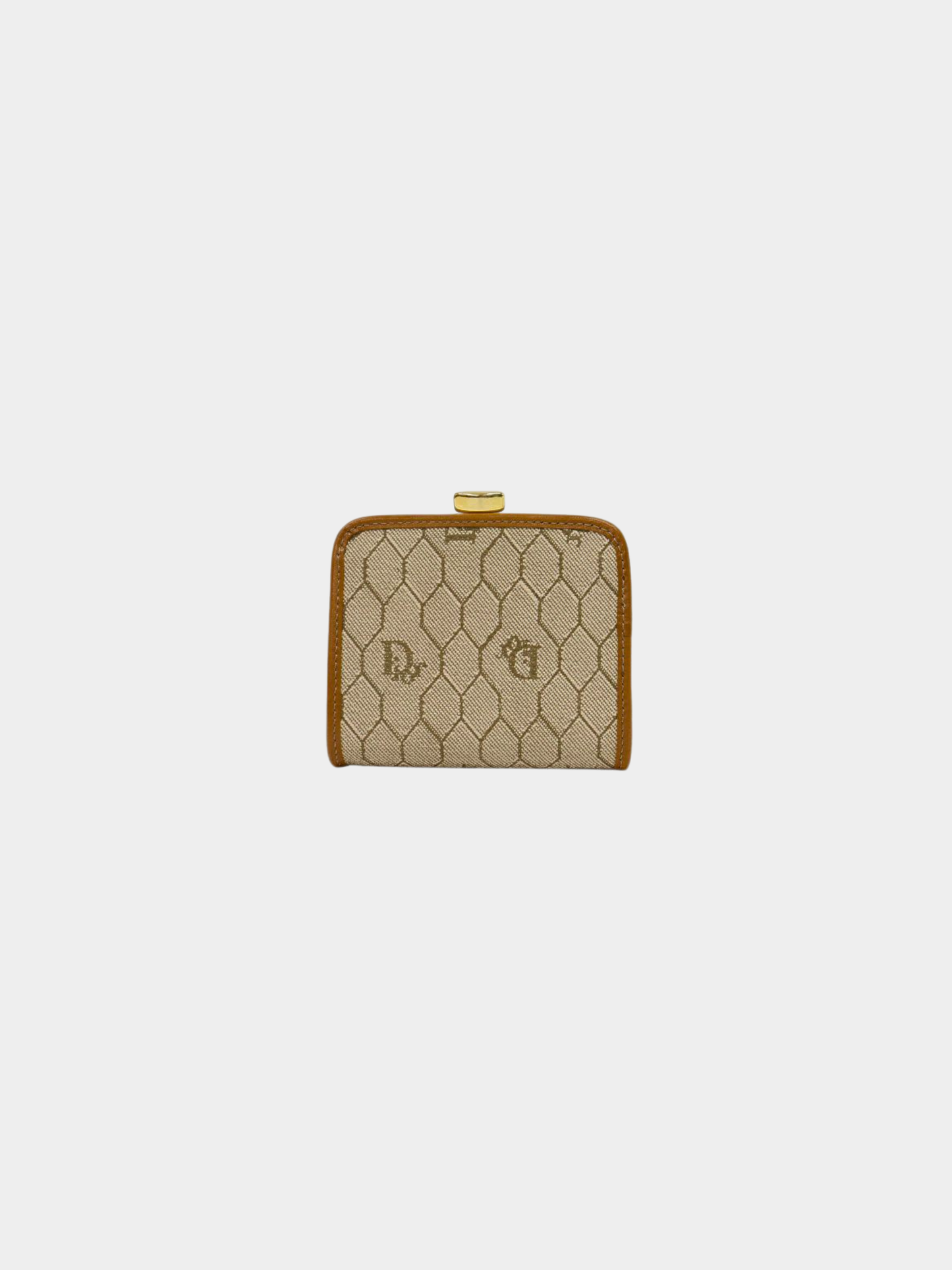 Christian Dior 2000s Beige Brown Honeycomb Frame Coin Case