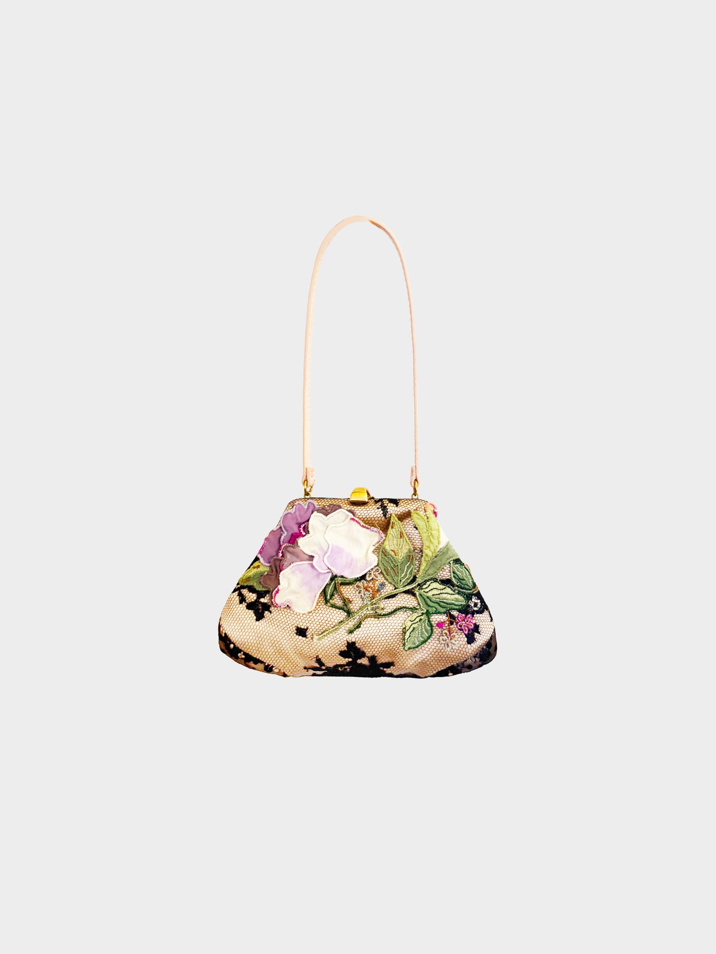 Valentino 1990s Multicolor Satin and Mesh Floral Evening Bag