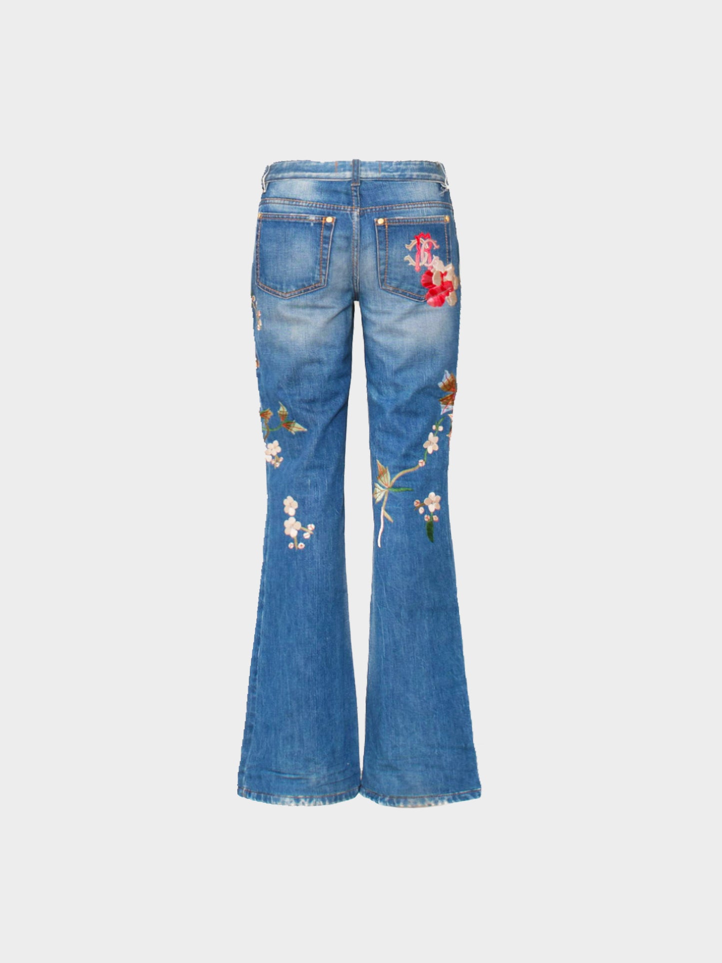 Roberto Cavalli 2002 Floral Embroidered Denim Jeans