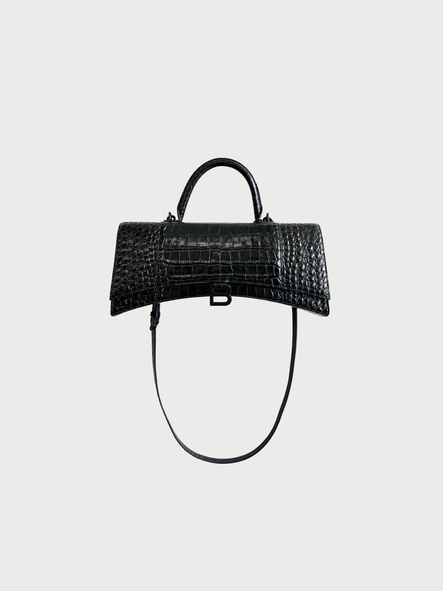 Balenciaga 2020s Black Embossed Croc Leather Hourglass Stretch Bag